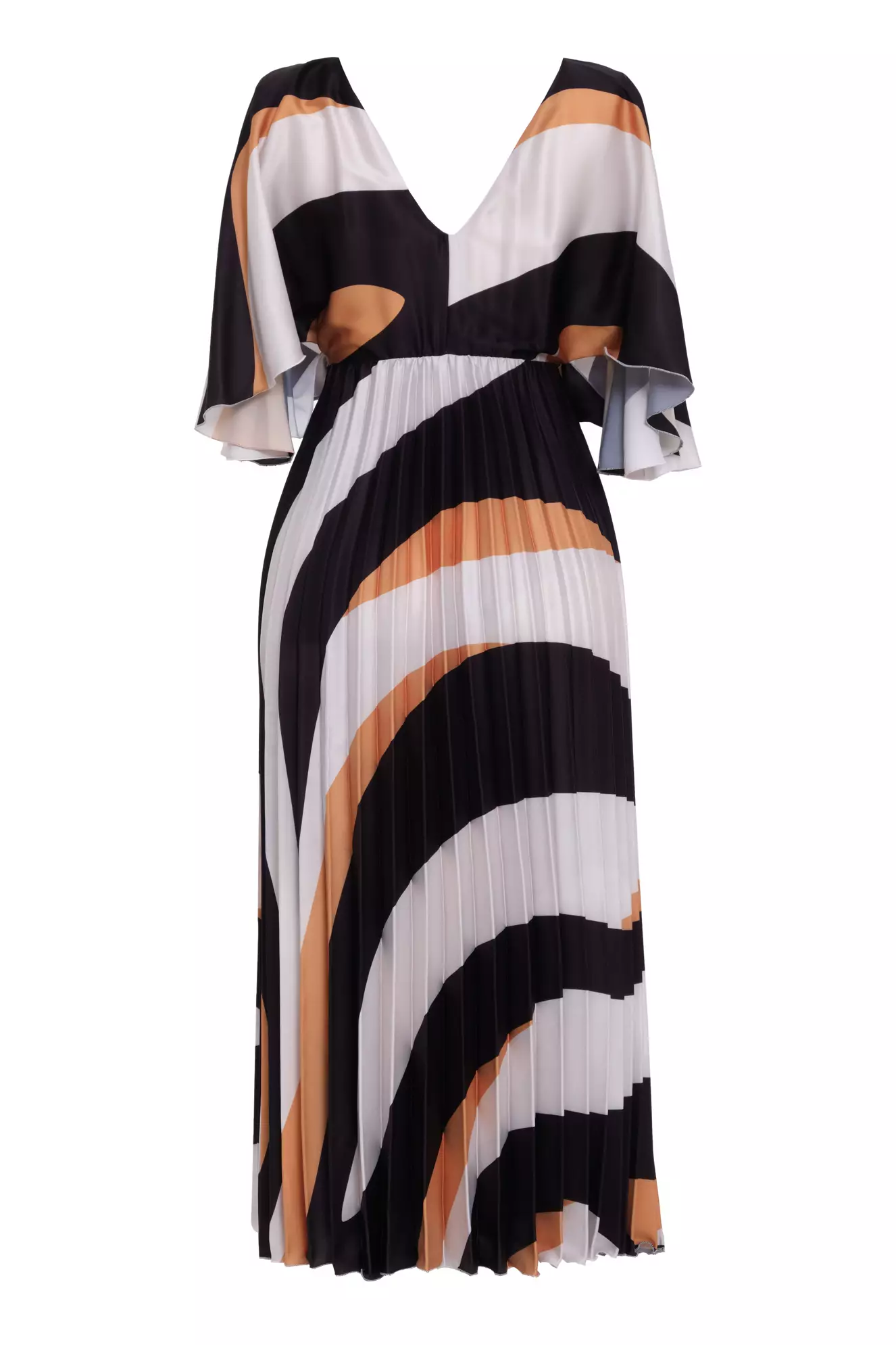 Printed Satin Short Sleeve Long Dress