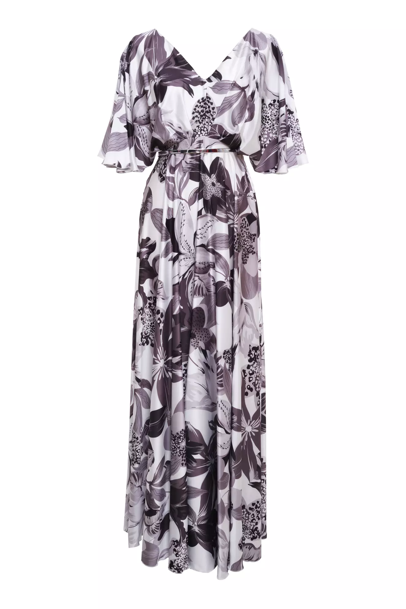 Printed Satin Kapri Kol Long Dress