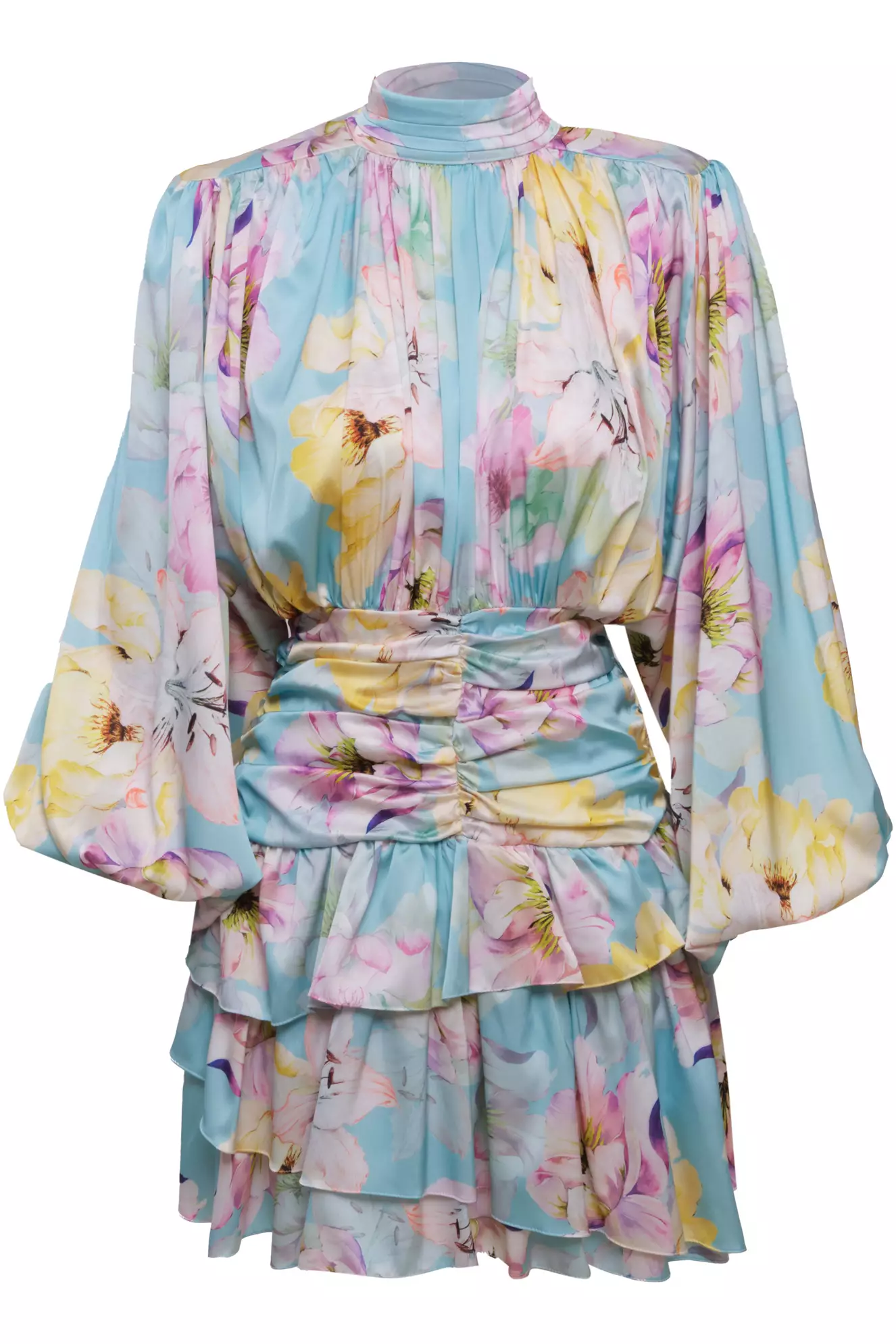 Printed Satin Long Sleeve Mini Dress