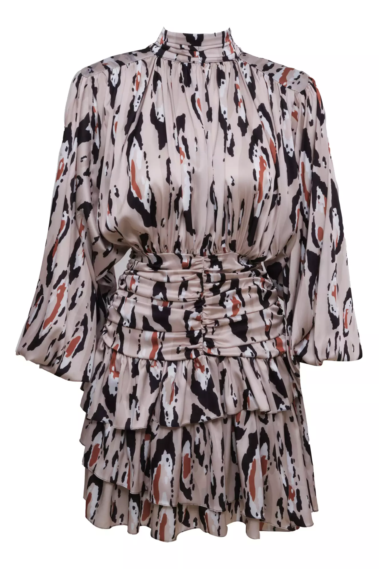 Printed Satin Long Sleeve Mini Dress
