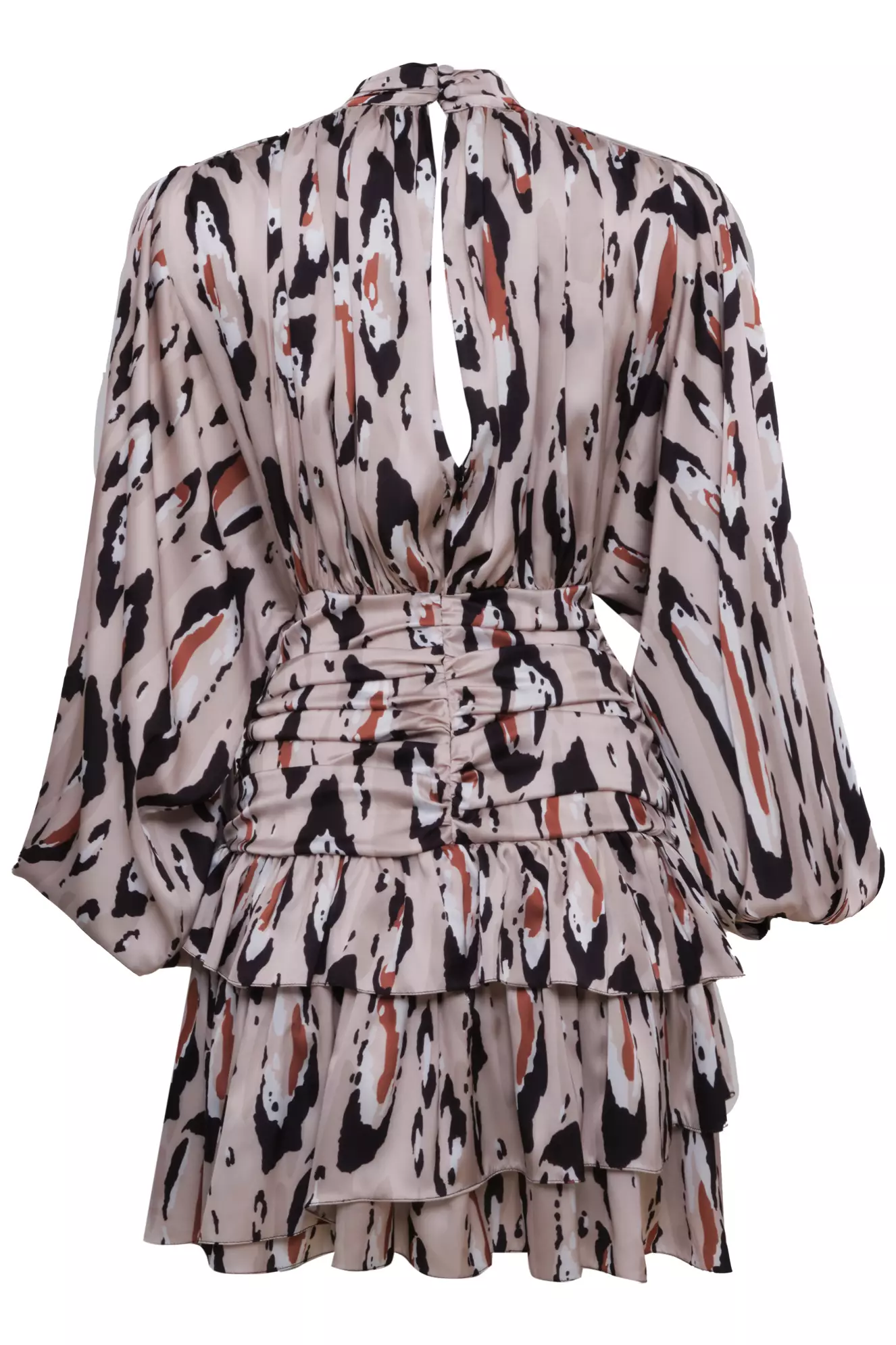 Printed Satin Long Sleeve Mini Dress