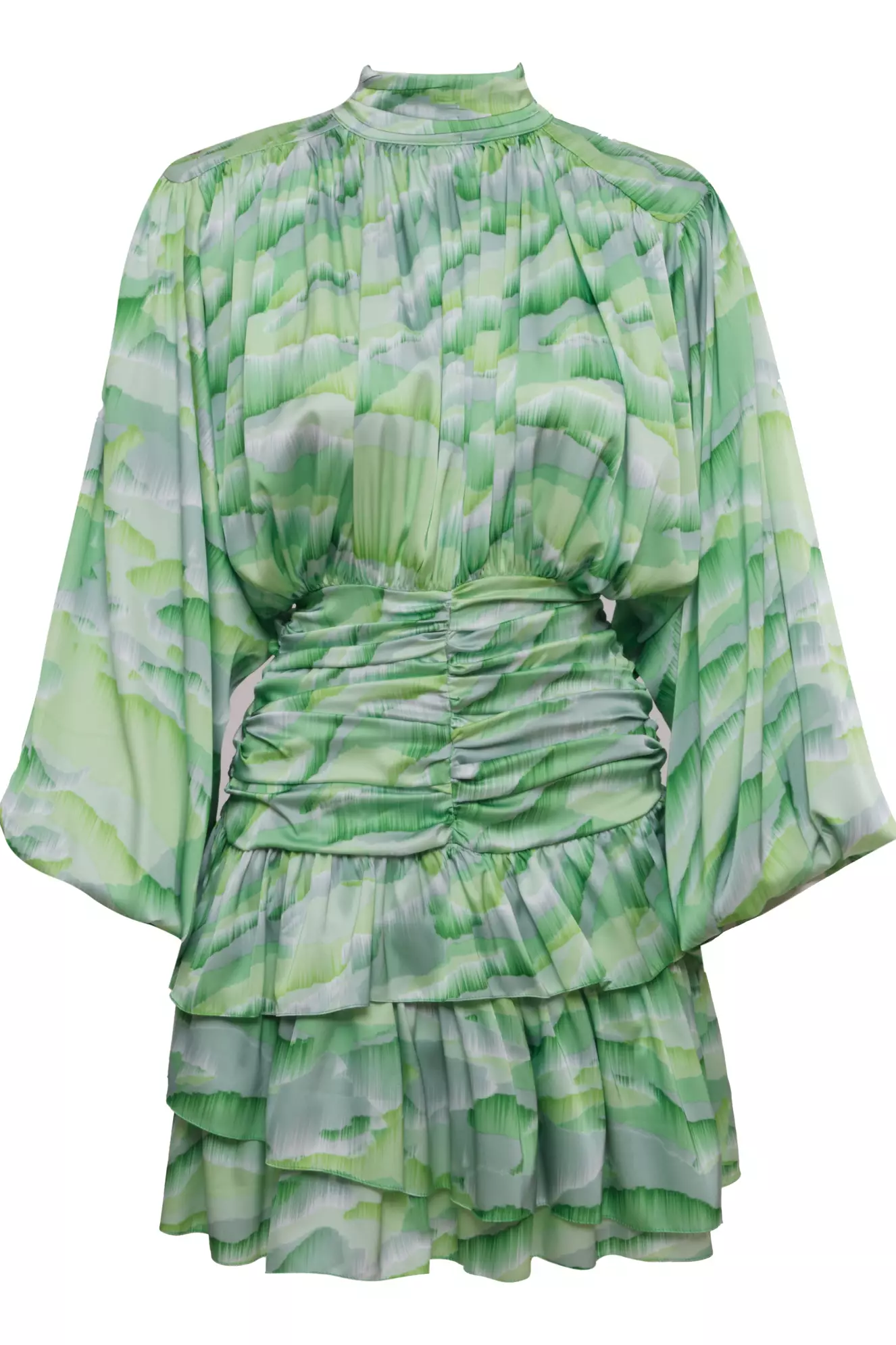 Printed Satin Long Sleeve Mini Dress