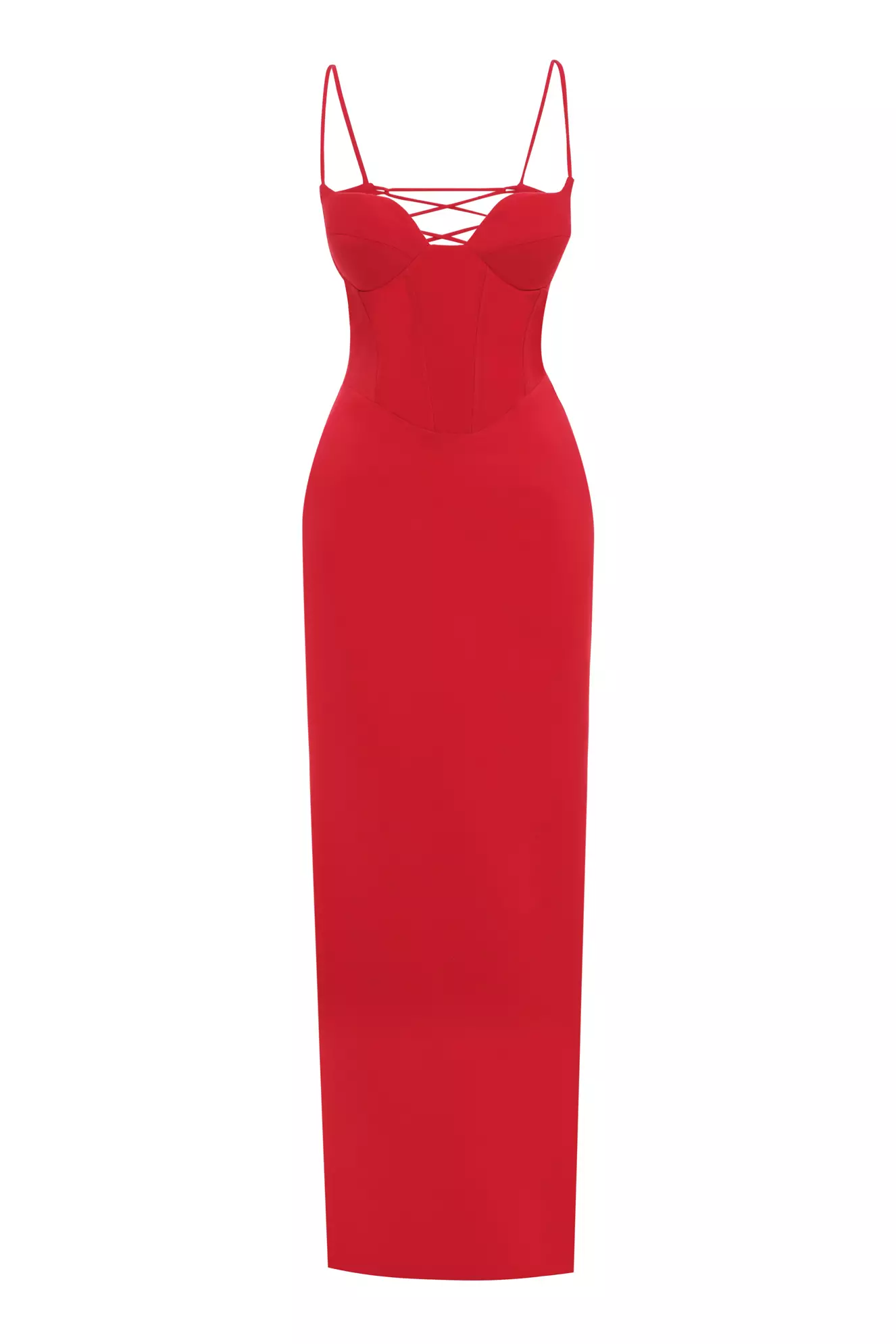 Red Crepe Sleeveless Long Dress