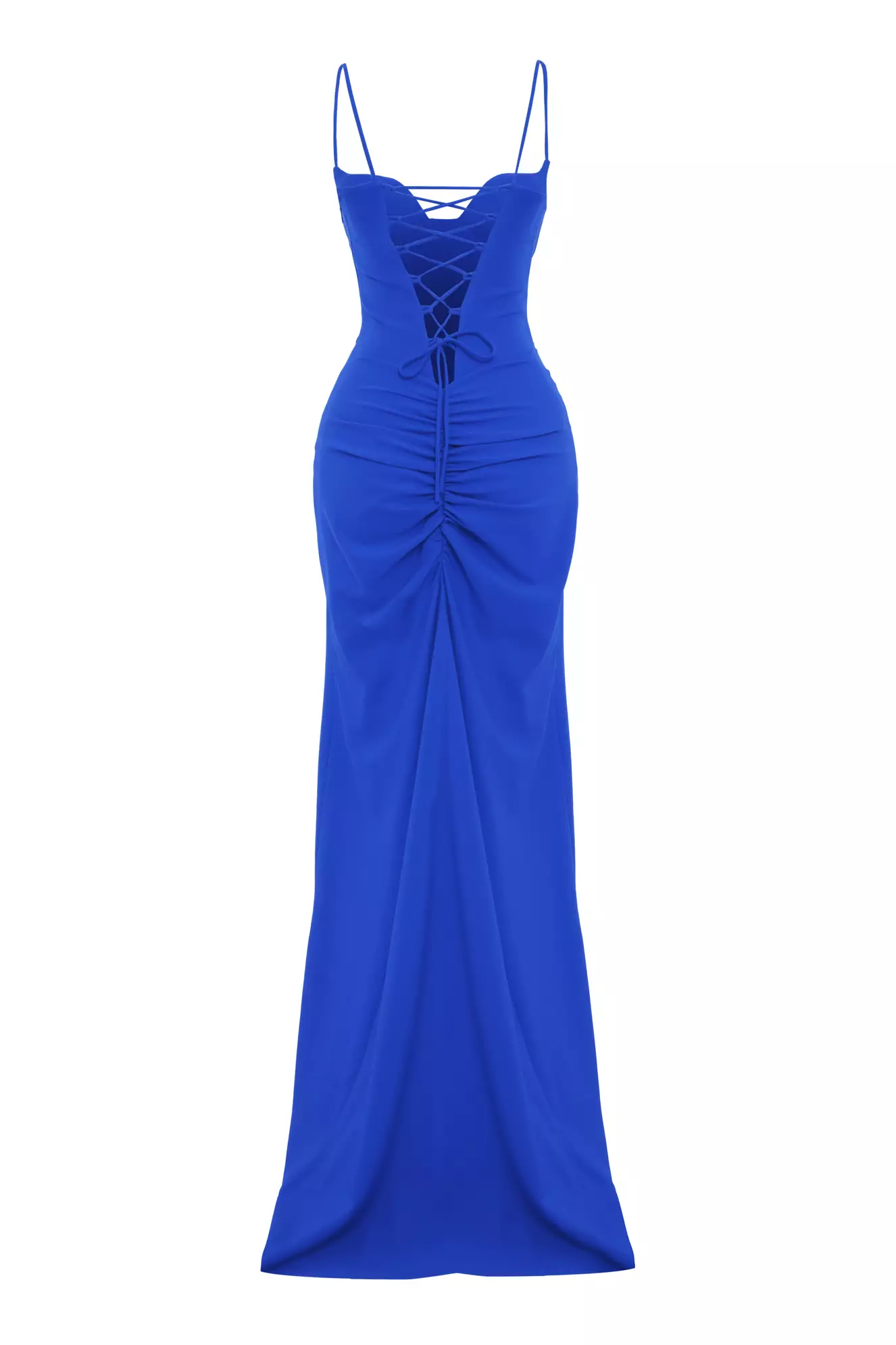Blue Crepe Sleeveless Long Dress