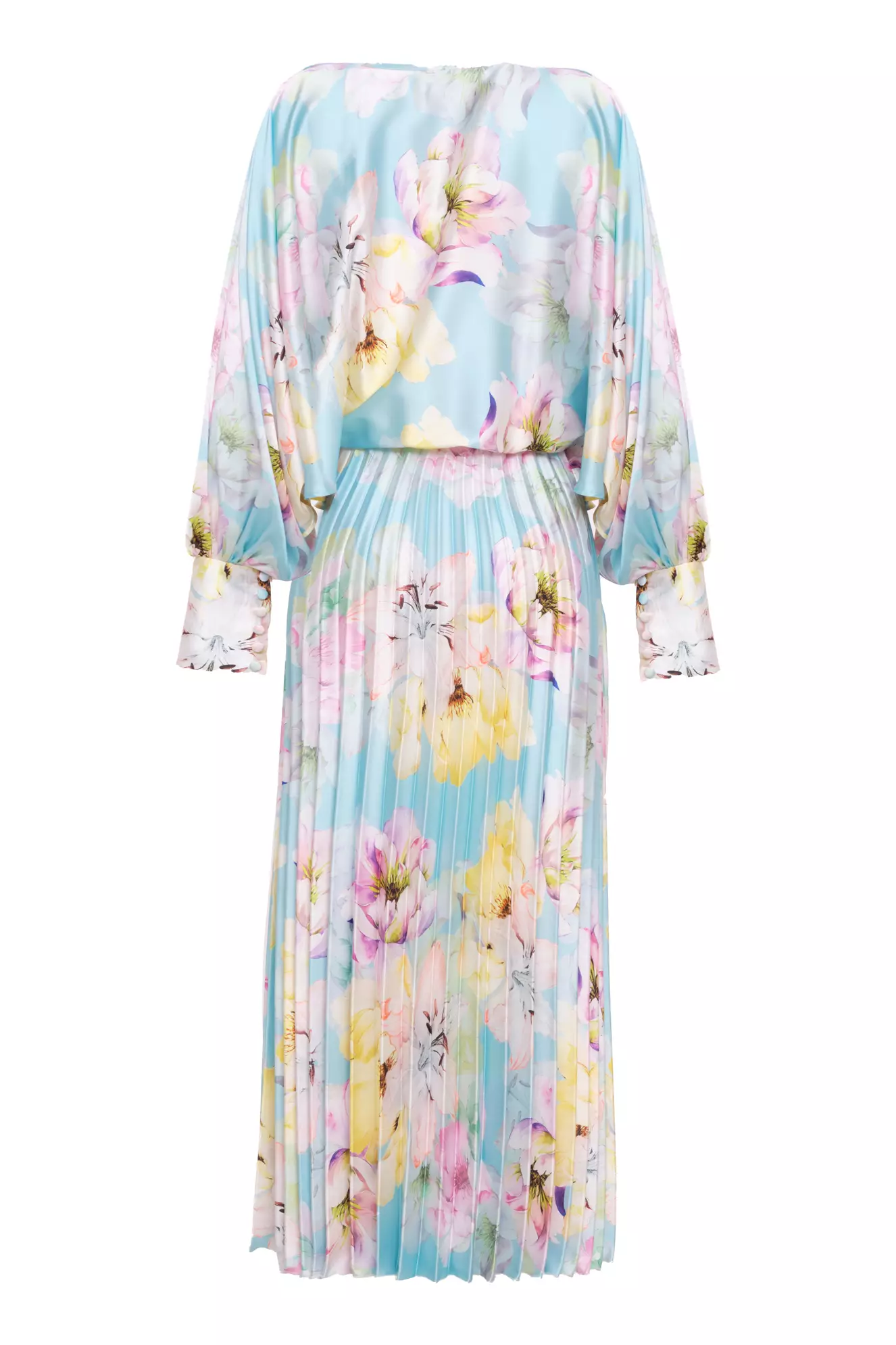 Printed Satin Long Sleeve Long Dress