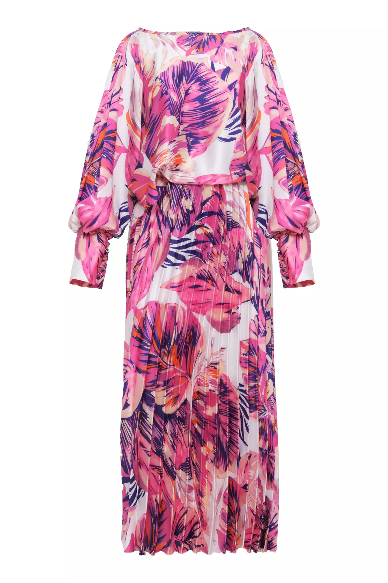 Printed Satin Long Sleeve Long Dress