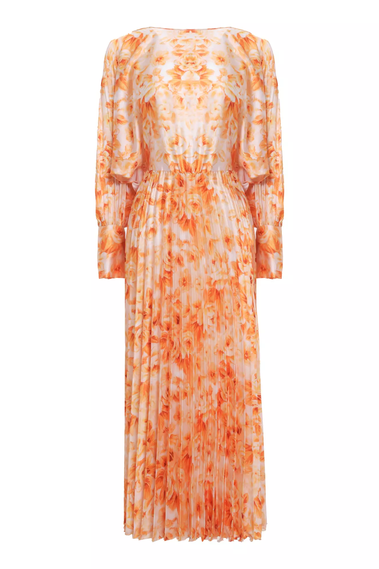 Printed Satin Long Sleeve Long Dress