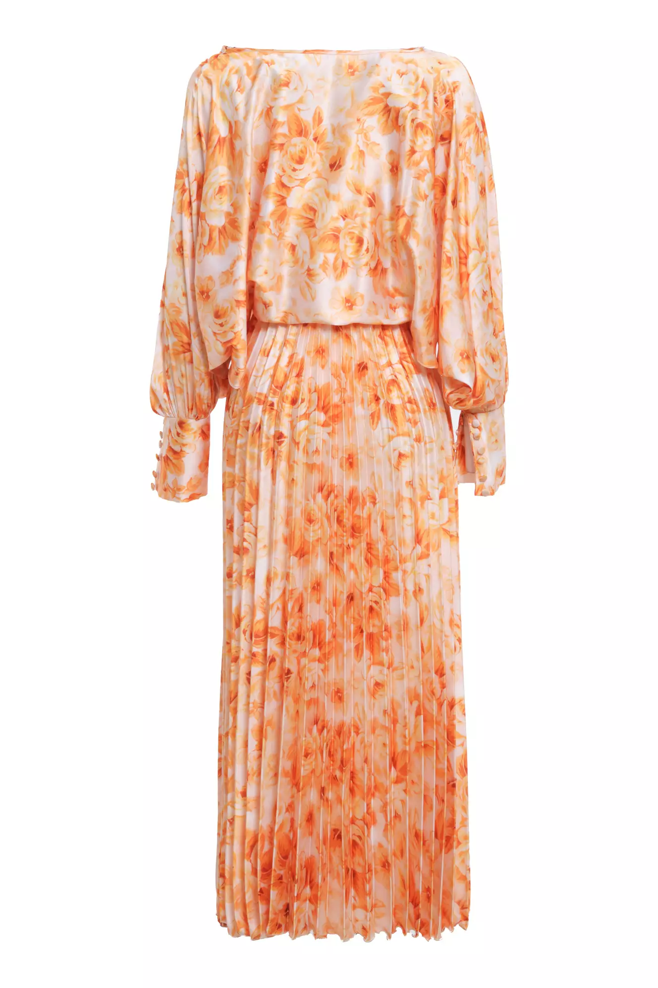Printed Satin Long Sleeve Long Dress