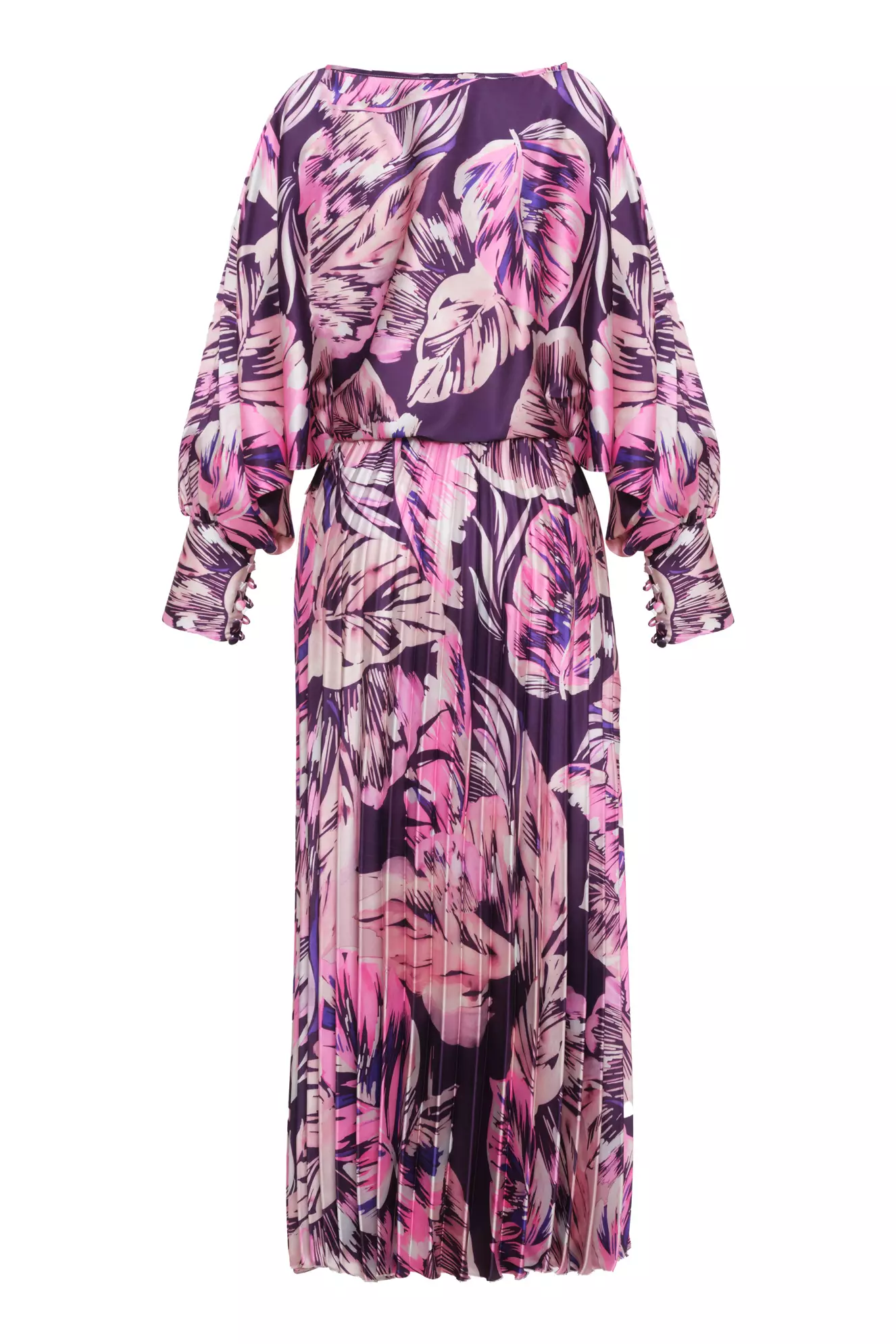 Printed Satin Long Sleeve Long Dress