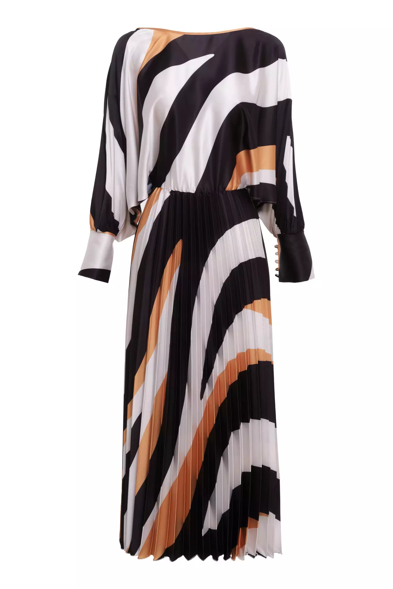Printed Satin Long Sleeve Long Dress