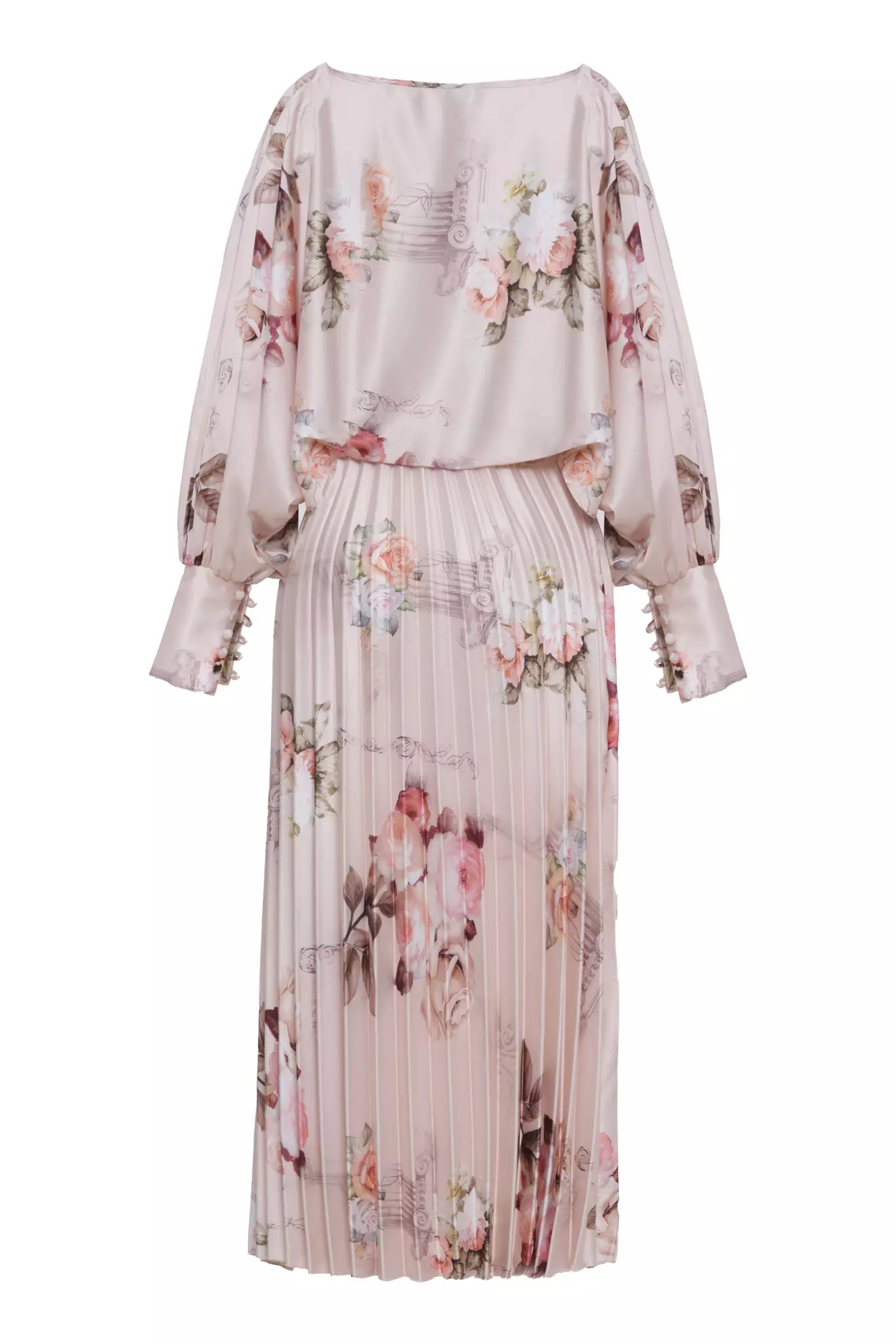 Printed Satin Long Sleeve Long Dress