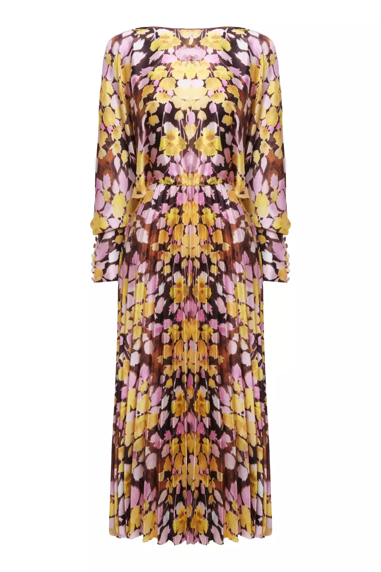 Printed Satin Long Sleeve Long Dress