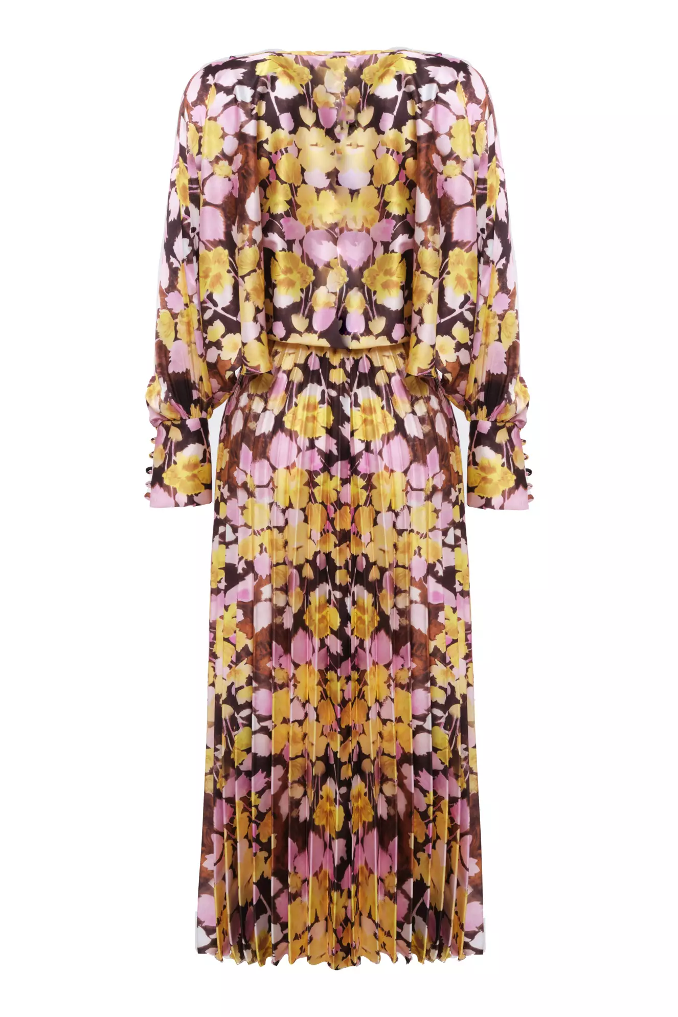 Printed Satin Long Sleeve Long Dress