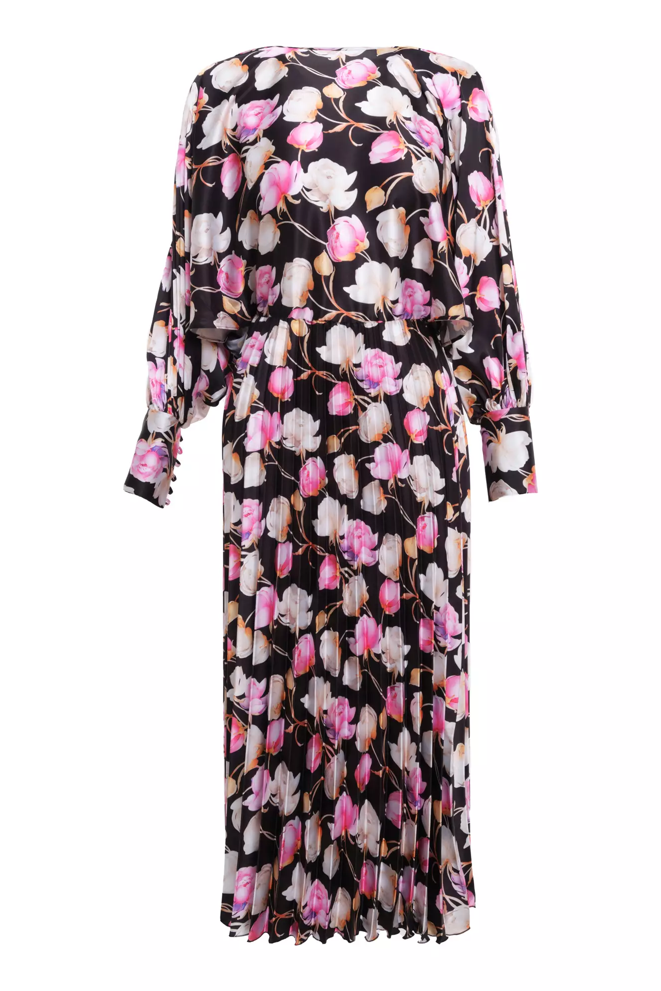 Printed Satin Long Sleeve Long Dress