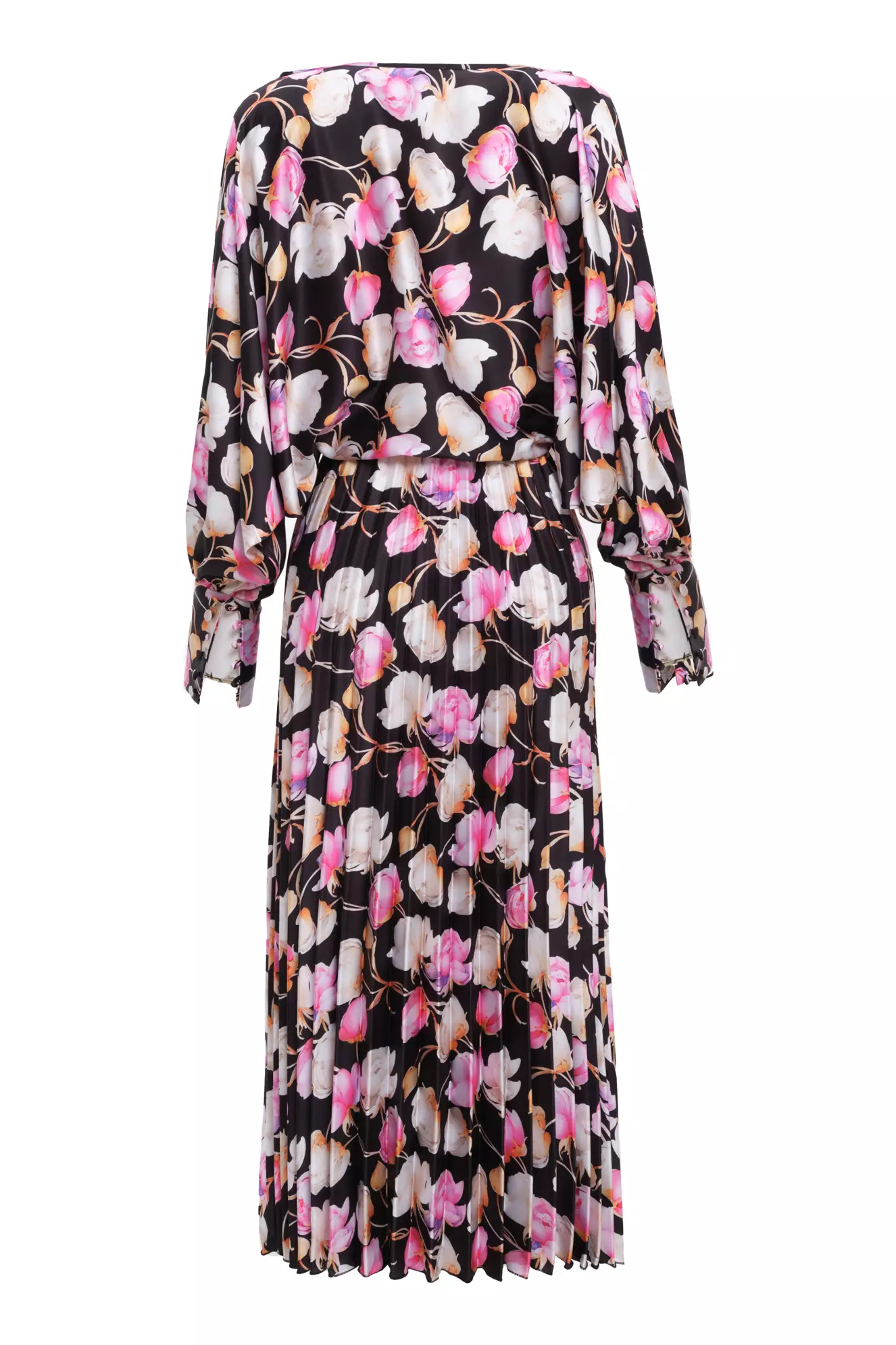 Printed Satin Long Sleeve Long Dress
