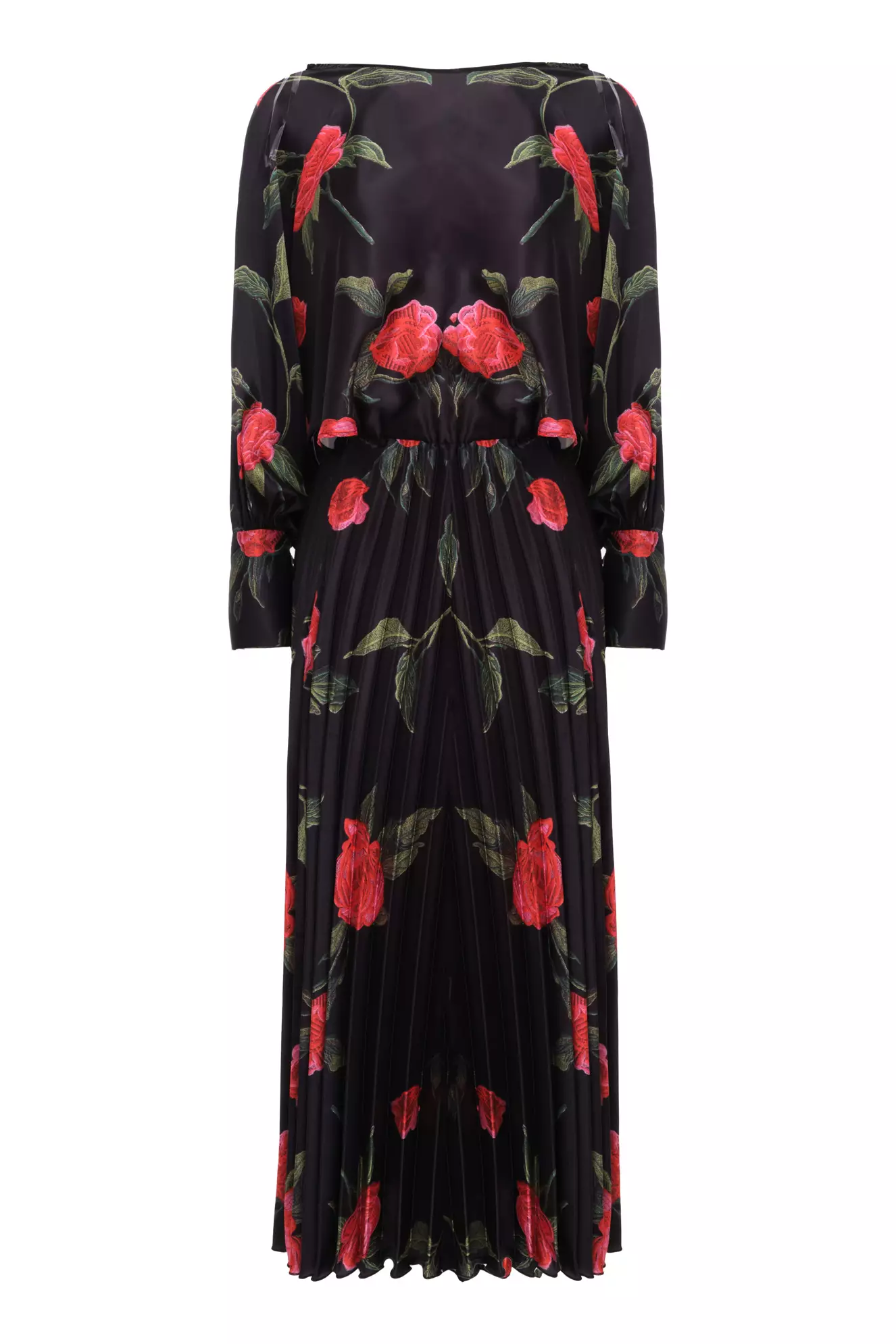 Printed Satin Long Sleeve Long Dress