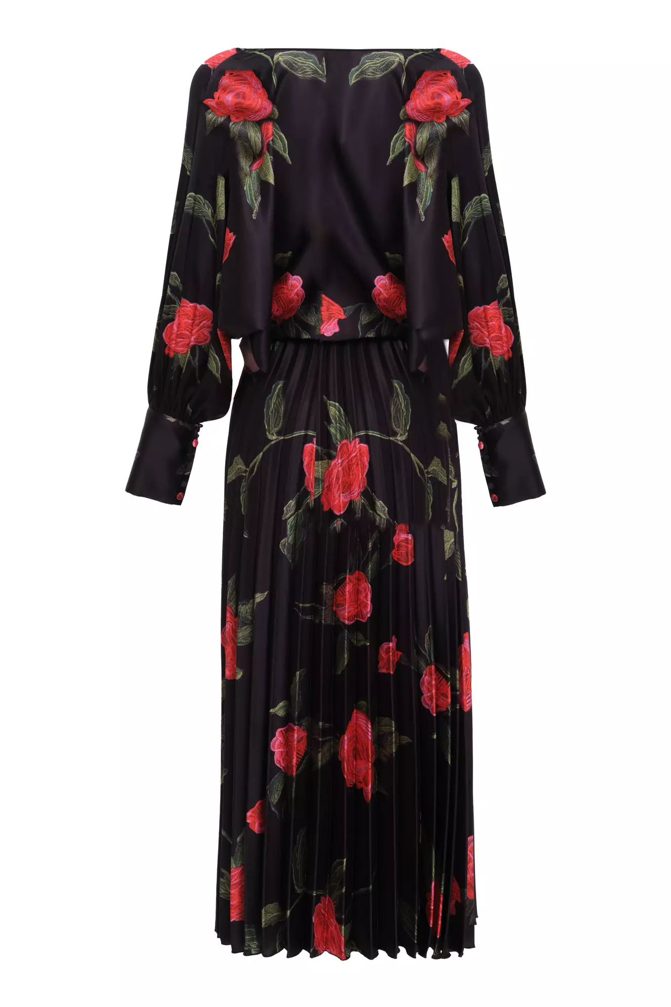 Printed Satin Long Sleeve Long Dress