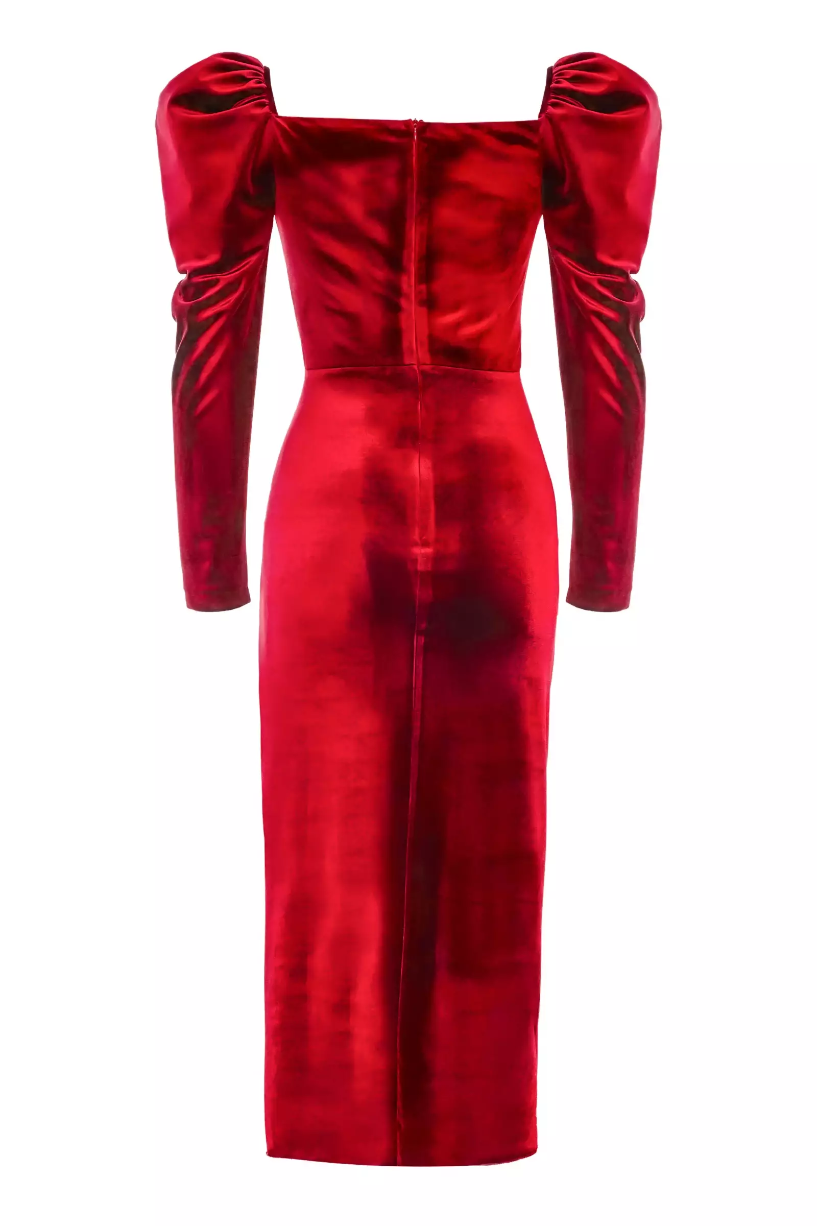 Red velvet long sleeve maxi dress