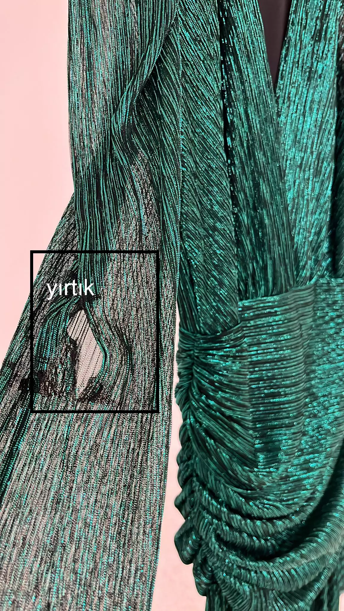 Green sparky long sleeve mini dress