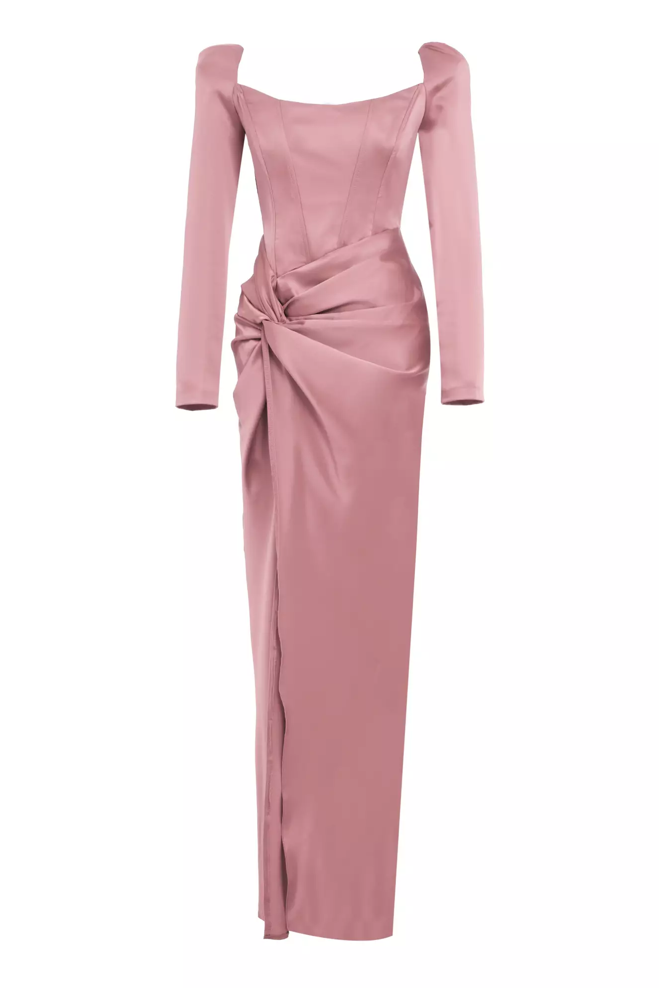 Blush Satin Long Sleeve Long Dress
