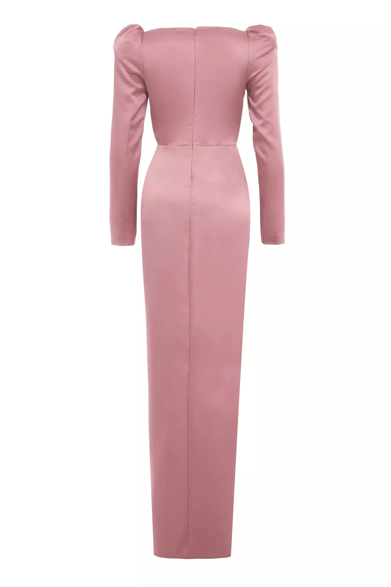 Blush Satin Long Sleeve Long Dress