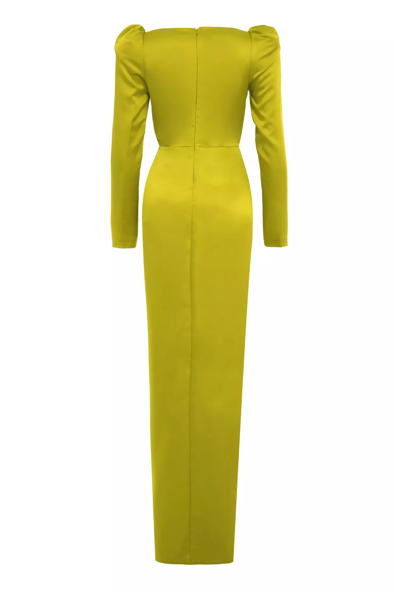 Pistachio Green Satin Long Sleeve Long Dress