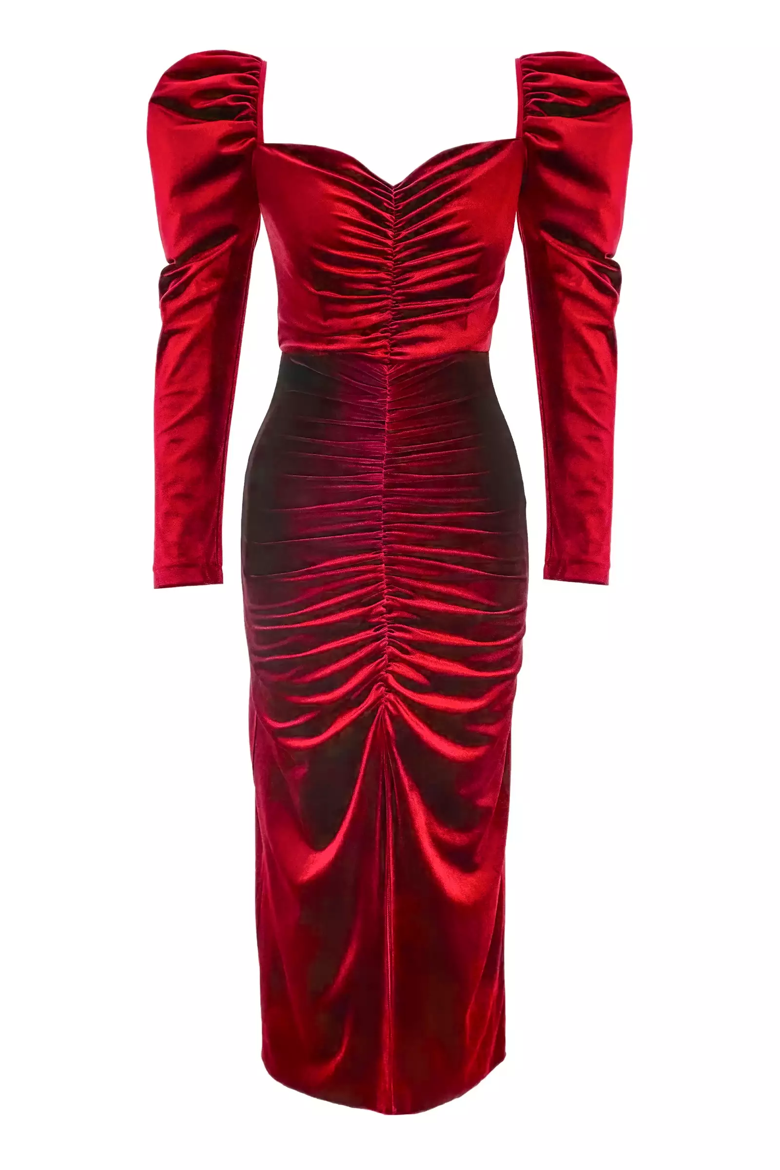 Red velvet long sleeve maxi dress