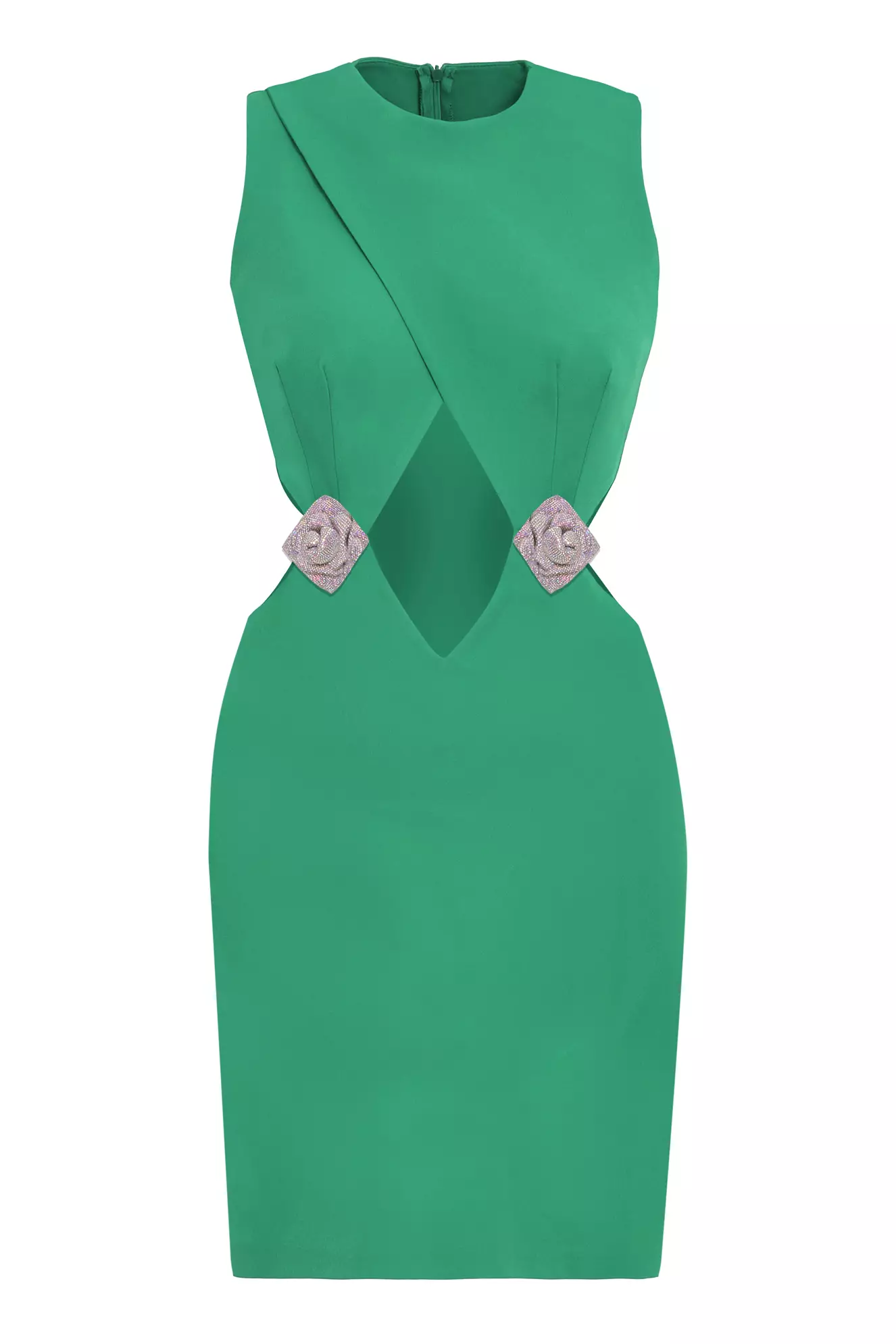 Green Crepe Sleeveless Mini Dress