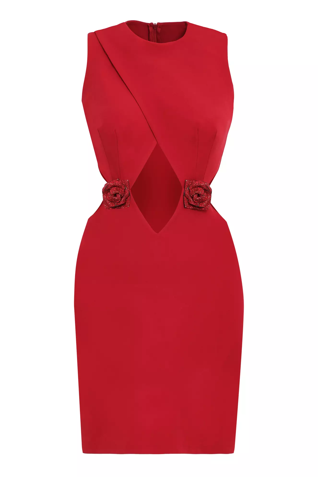 Red Crepe Sleeveless Mini Dress