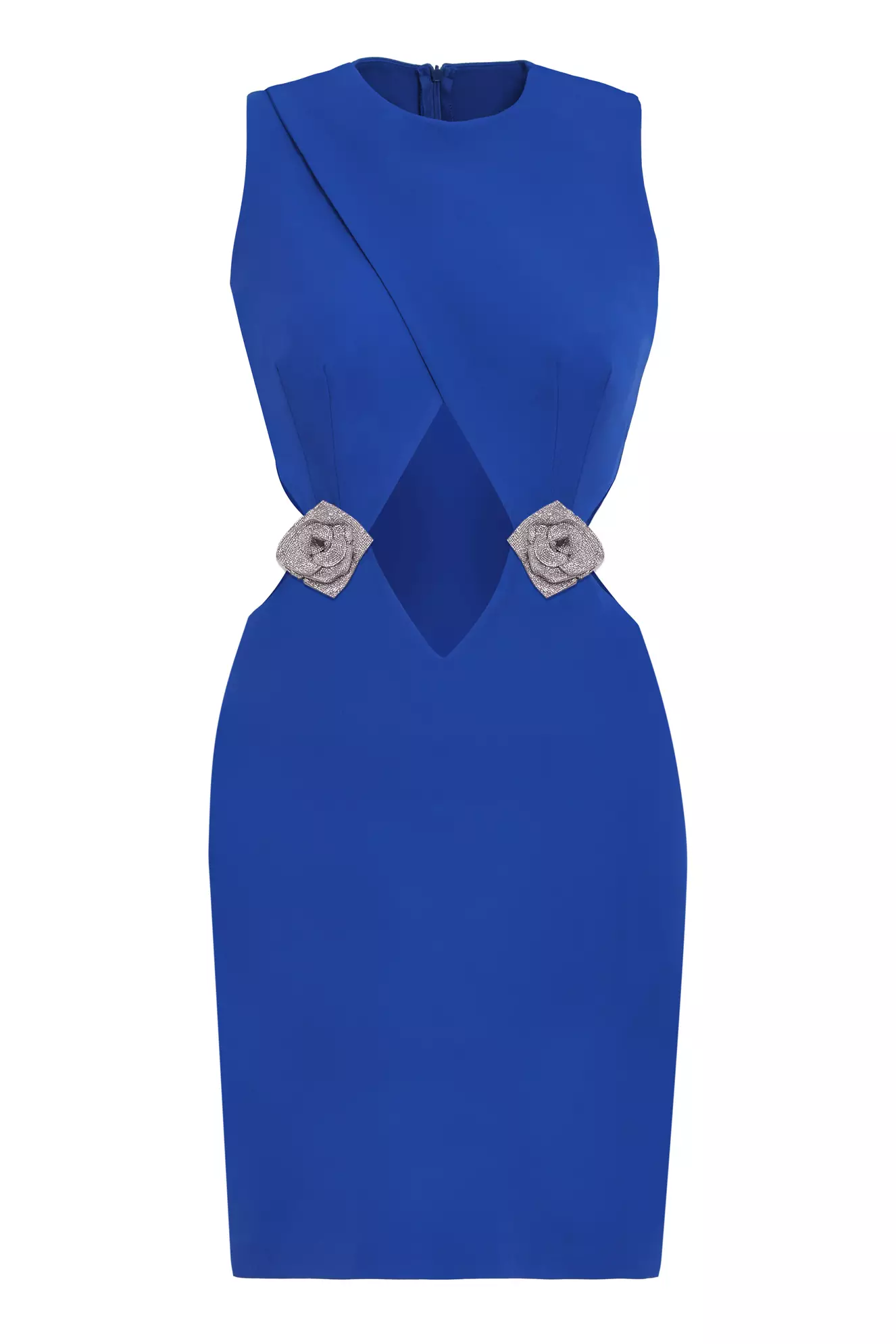 Blue Crepe Sleeveless Mini Dress