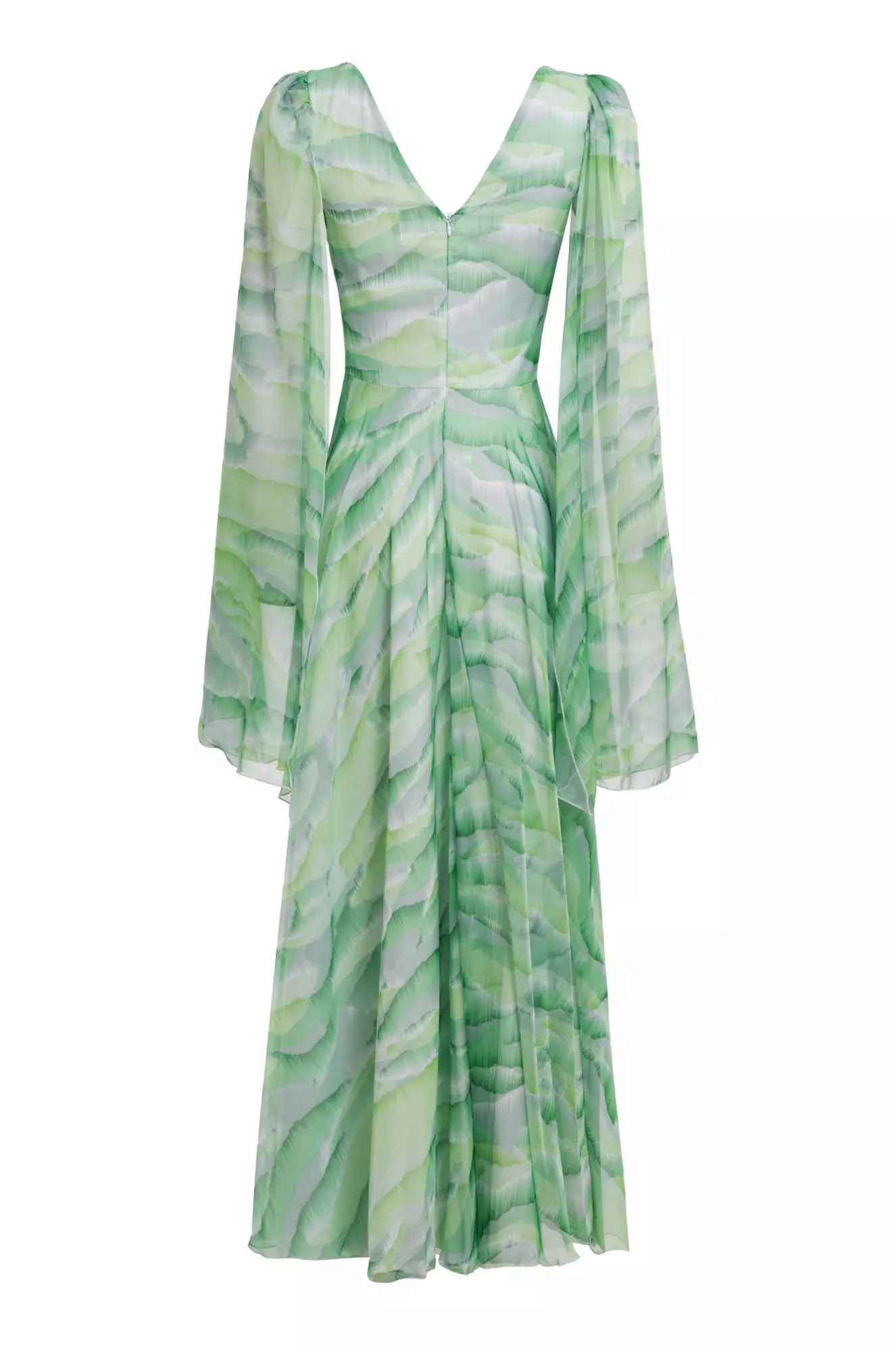 Printed Sifon Long Sleeve Long Dress