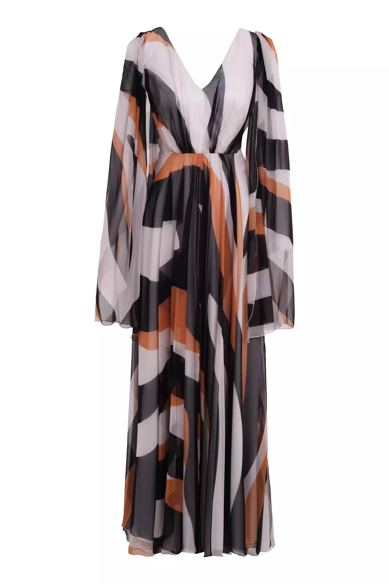 Printed Sifon Long Sleeve Long Dress