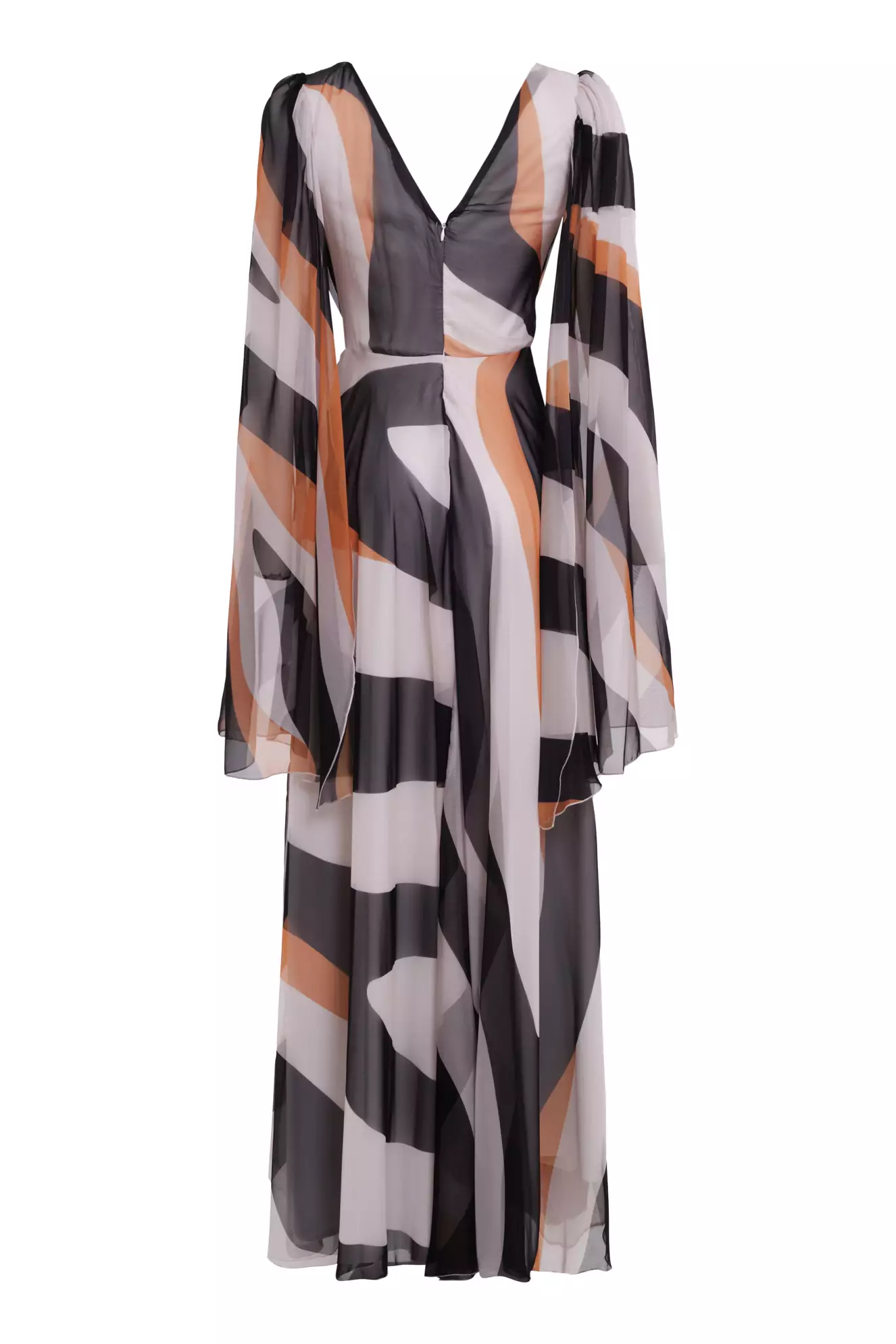 Printed Sifon Long Sleeve Long Dress