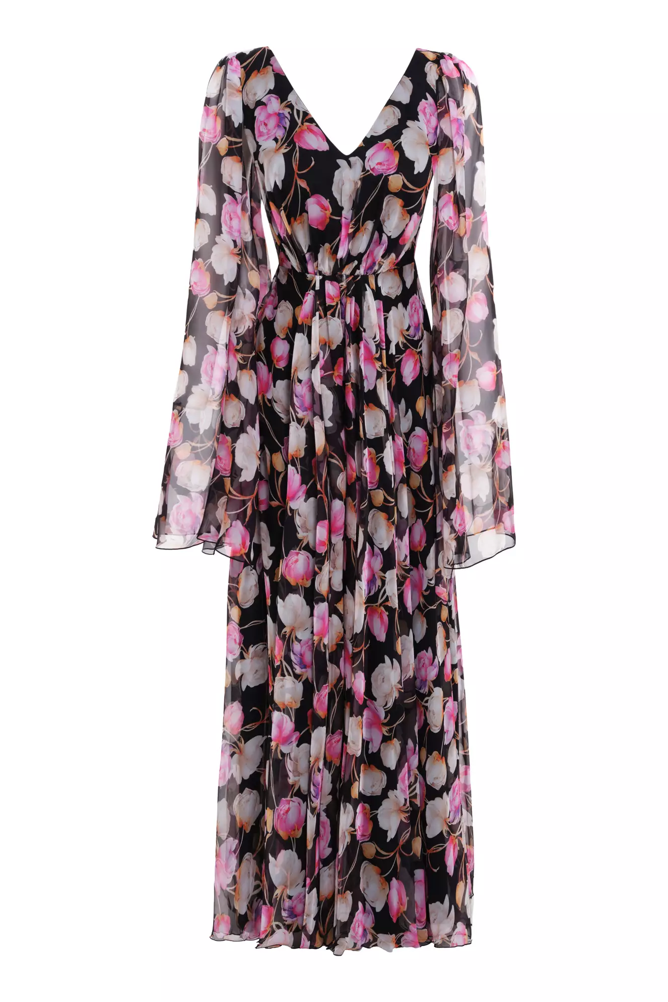 Printed Sifon Long Sleeve Long Dress