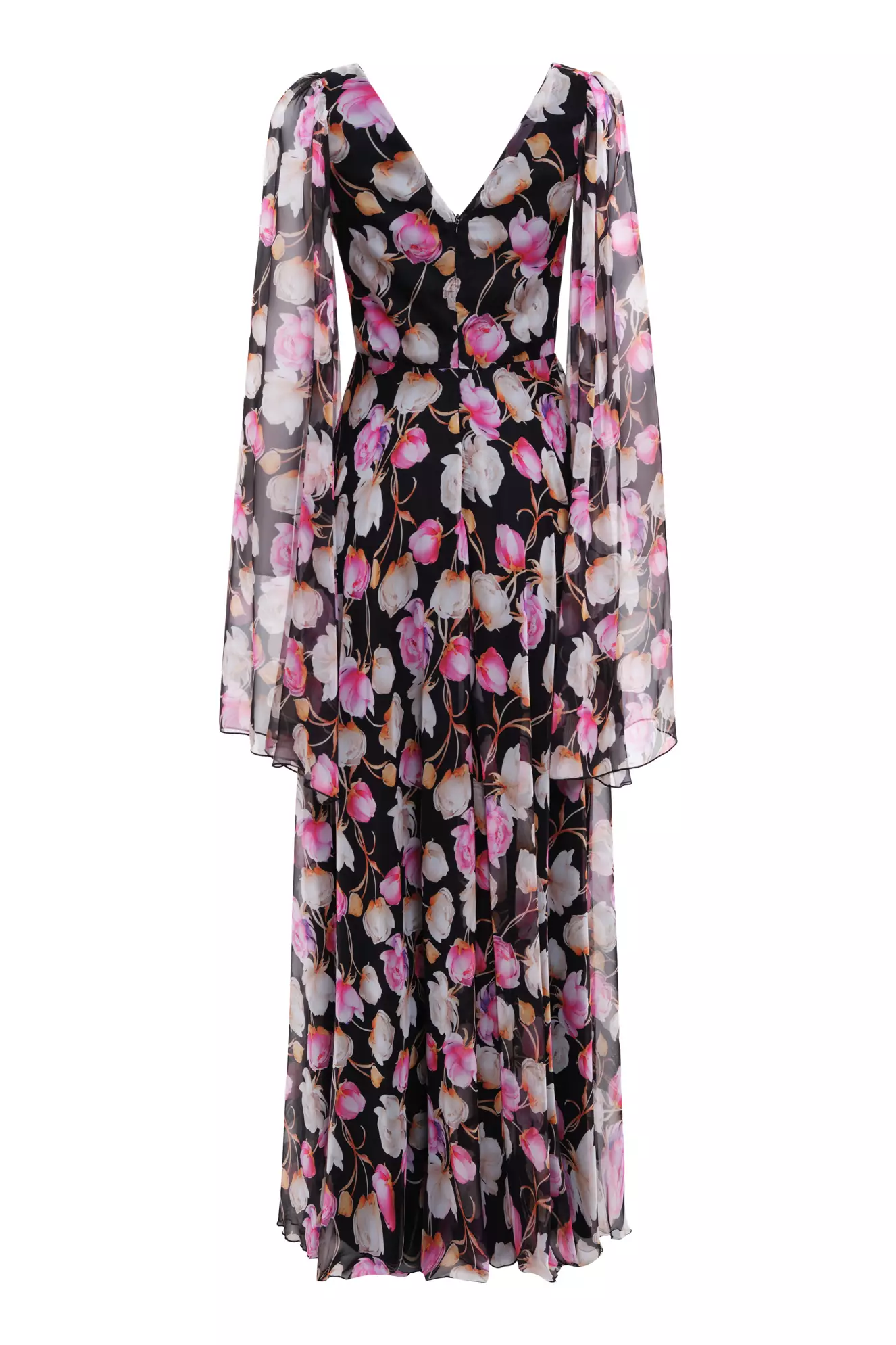 Printed Sifon Long Sleeve Long Dress