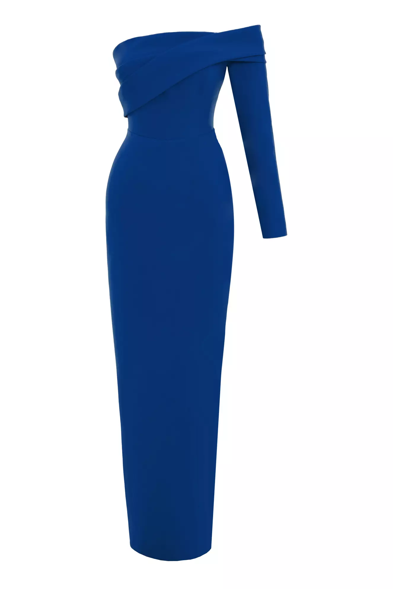 Blue Crepe One Arm Long Dress