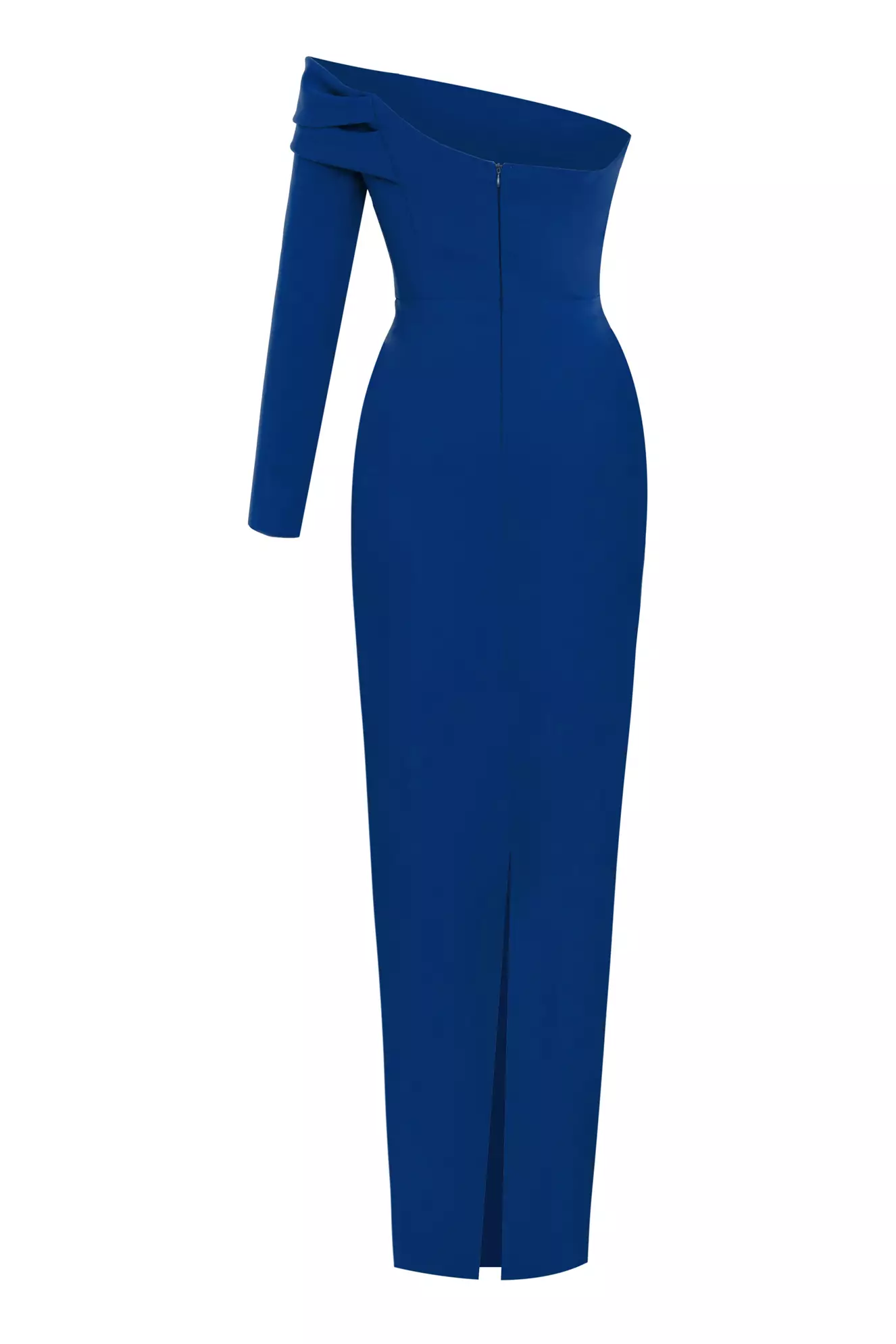 Blue Crepe One Arm Long Dress