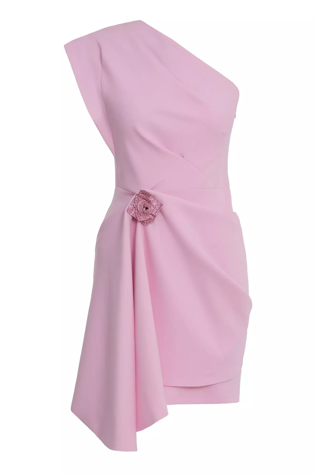 Blush Crepe One Arm Mini Dress