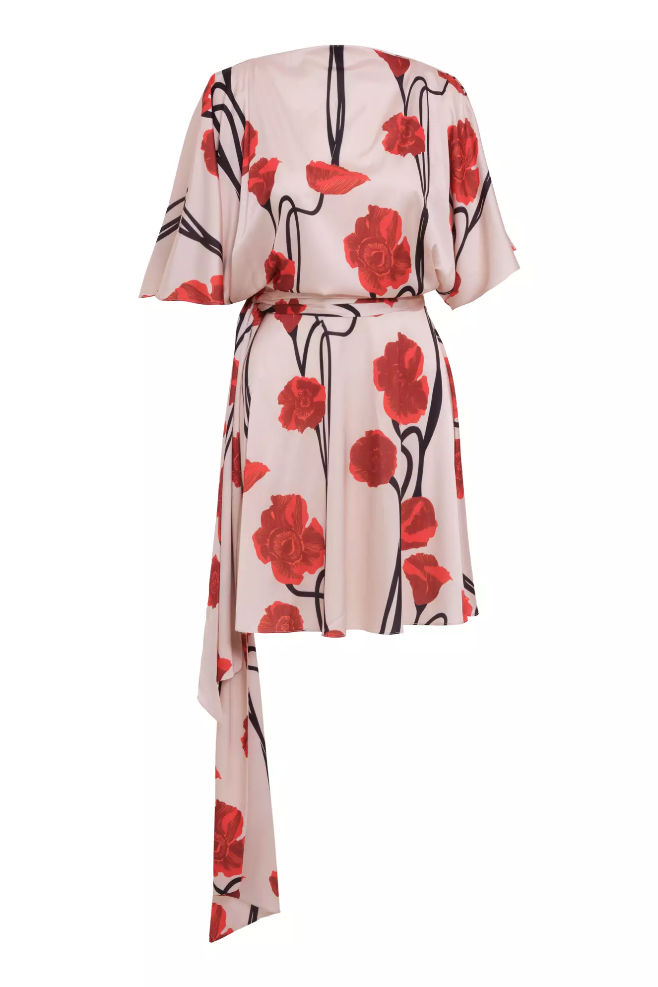Printed Satin Short Sleeve Mini Dress