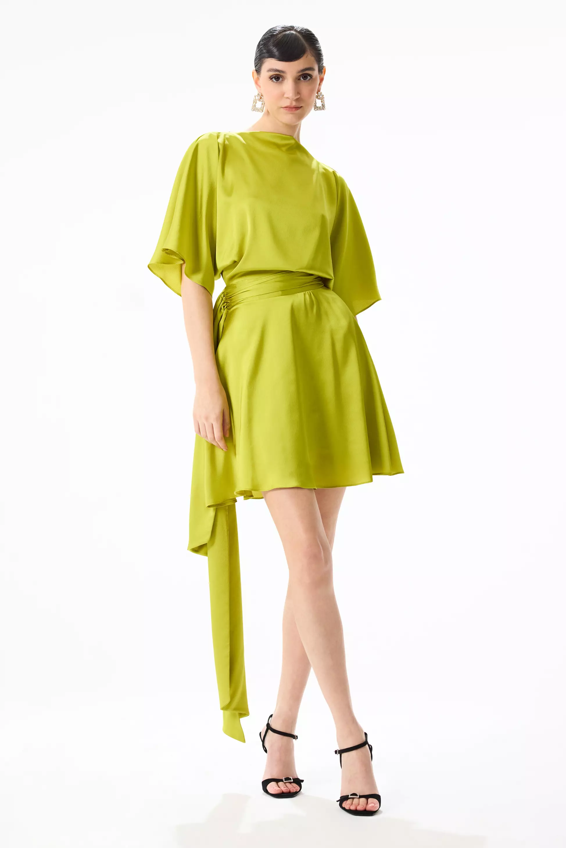 Pistachio Green Satin Short Sleeve Mini Dress