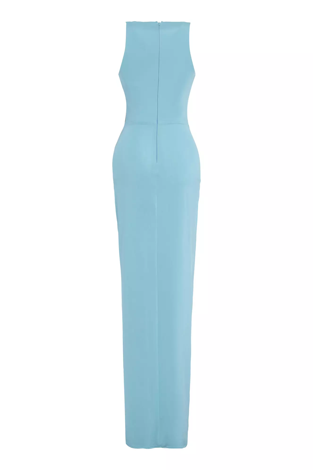 Blue Satin Sleeveless Long Dress