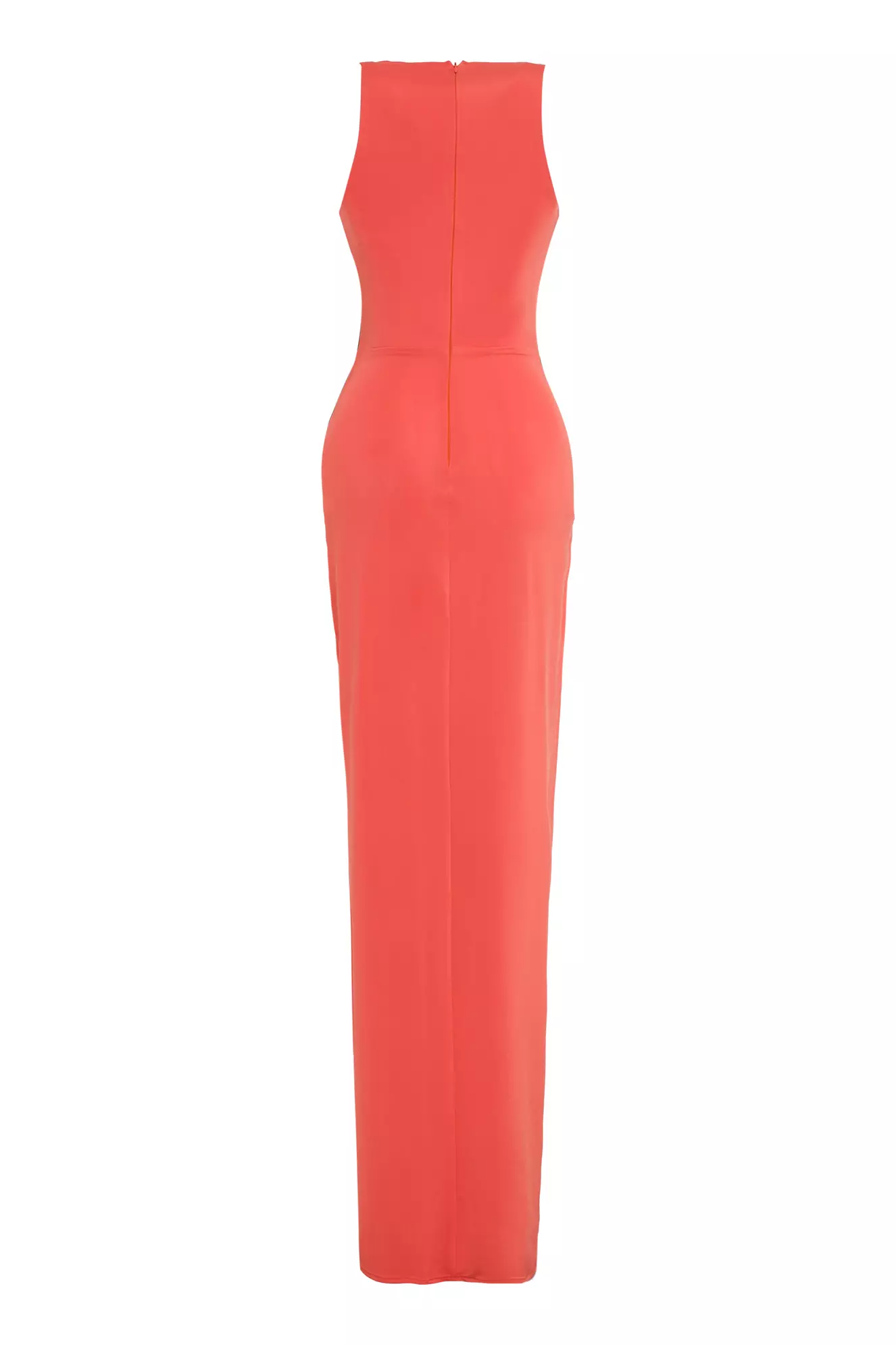 Orange Satin Sleeveless Long Dress