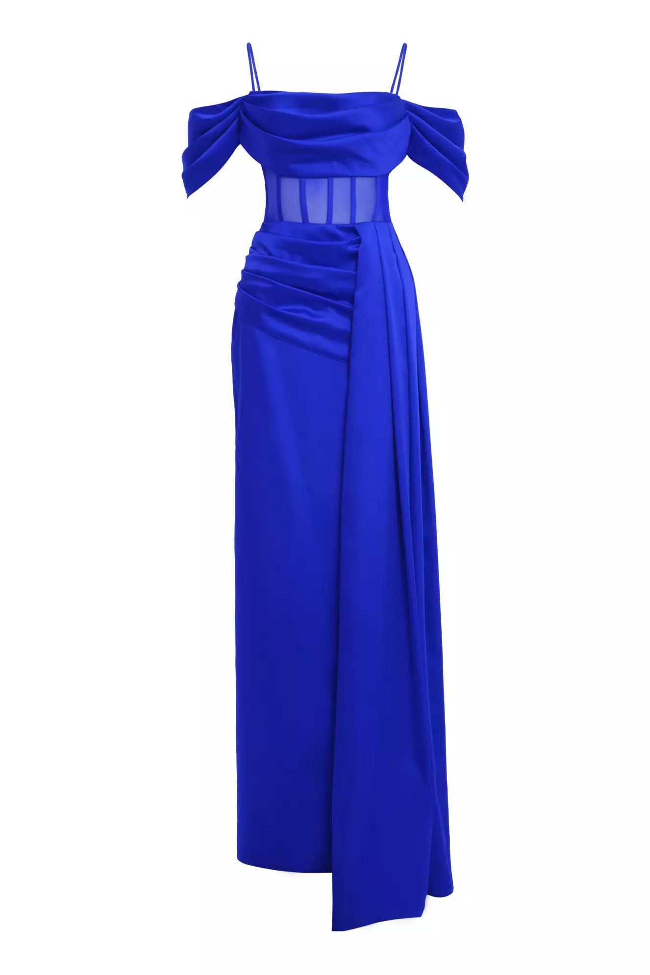Blue Satin Sleeveless Long Dress