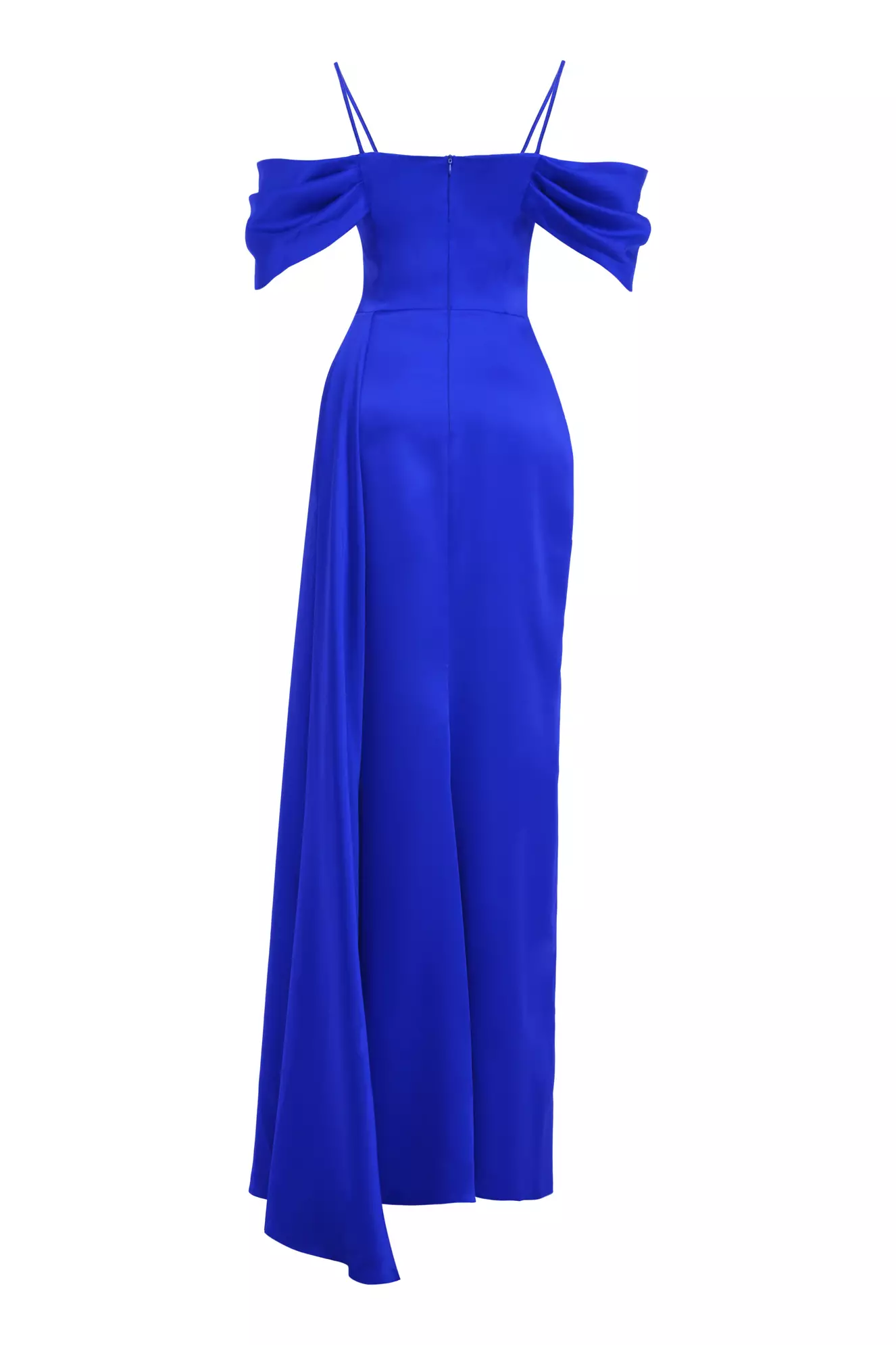 Blue Satin Sleeveless Long Dress