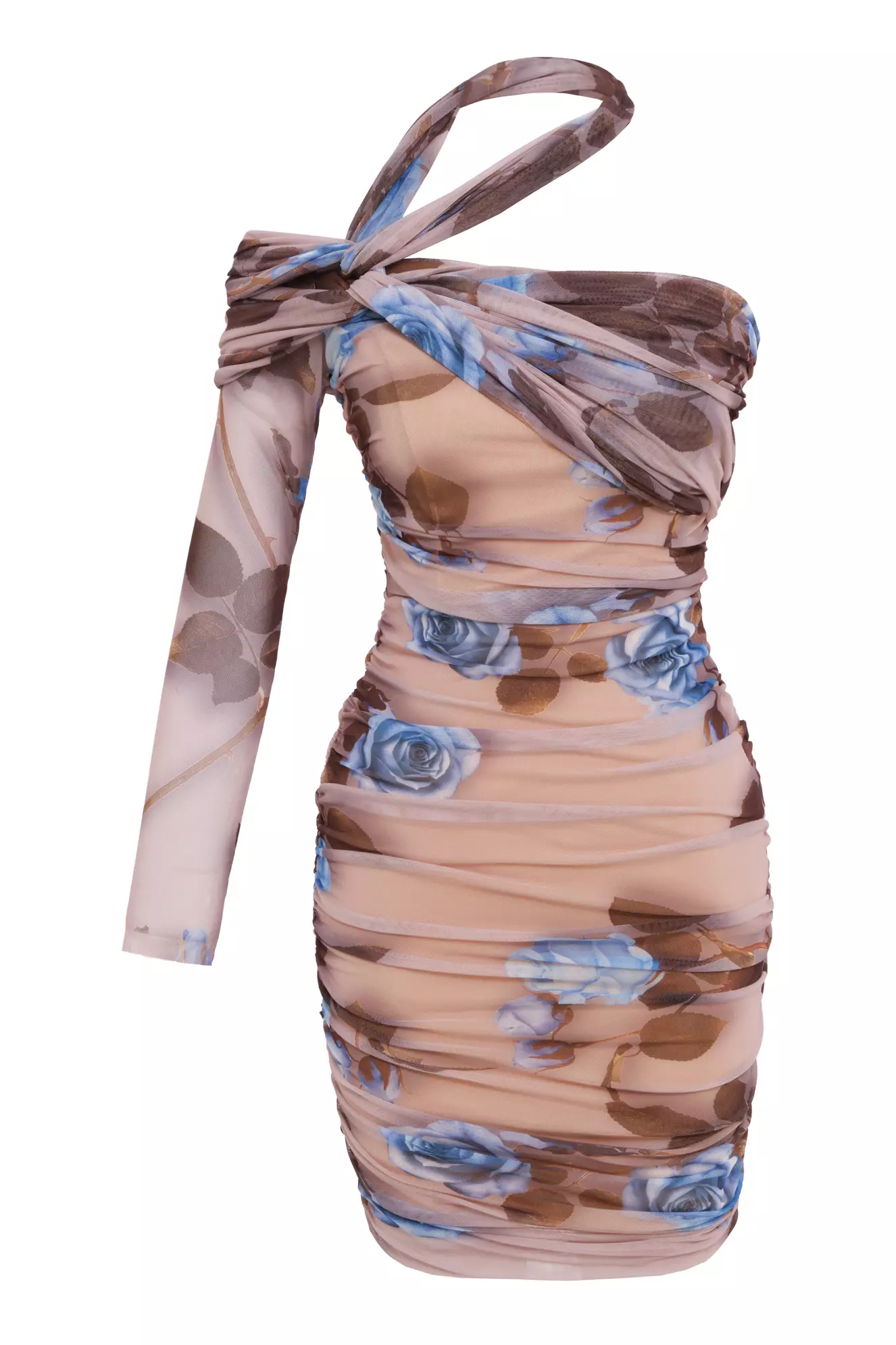 Printed Tulle One Arm Mini Dress