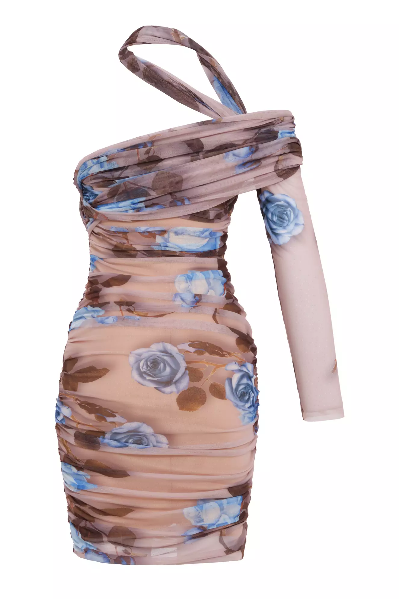 Printed Tulle One Arm Mini Dress