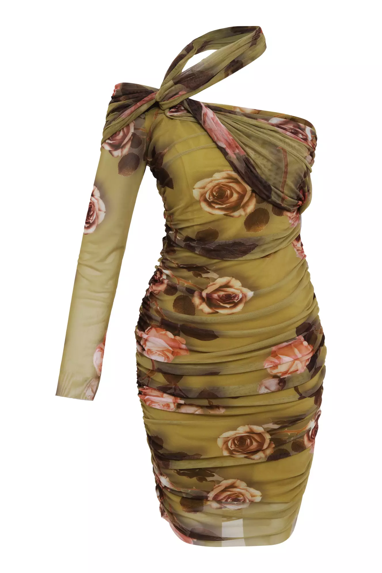 Printed Tulle One Arm Mini Dress