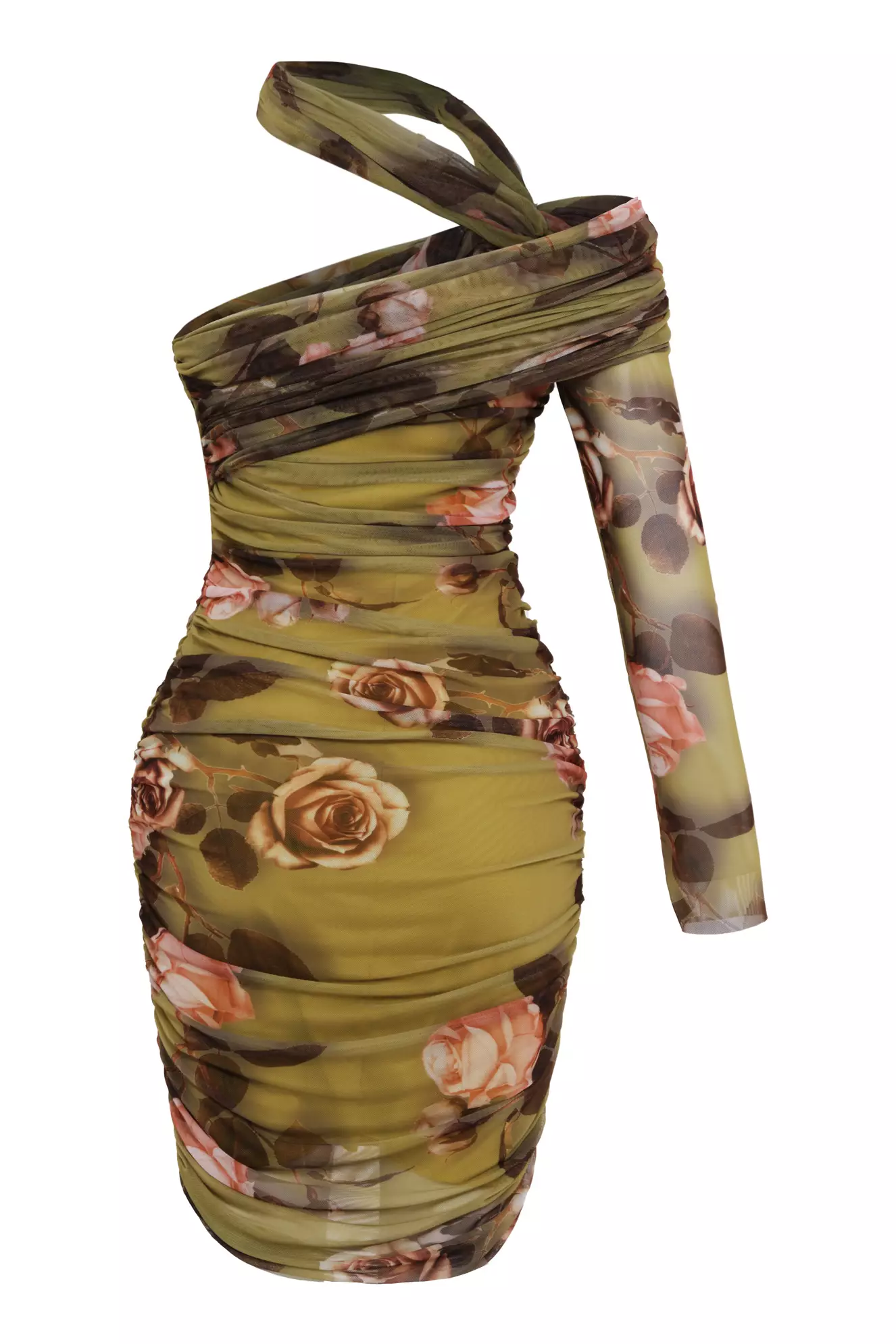 Printed Tulle One Arm Mini Dress