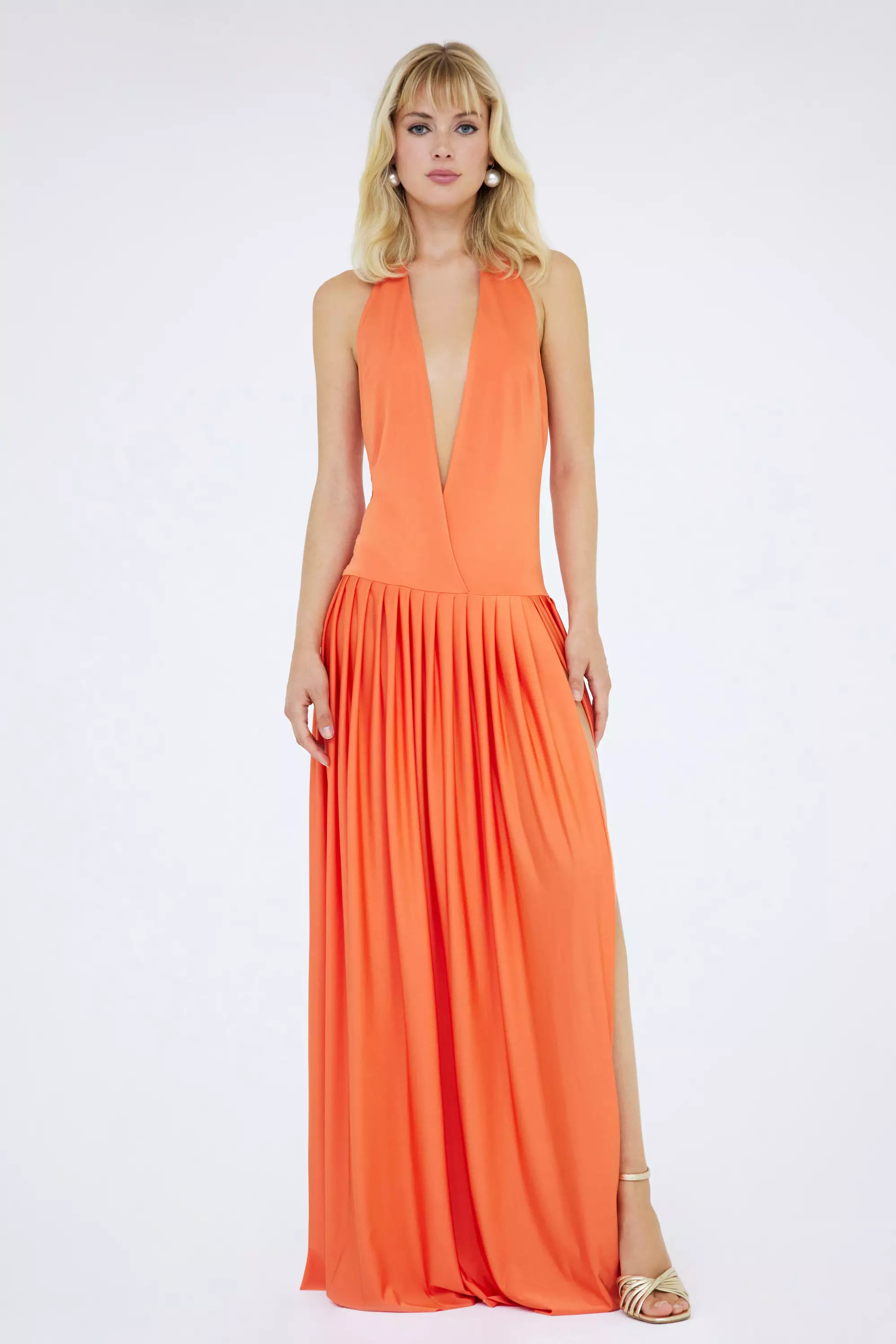 Orange Knitted Sleeveless Long Dress