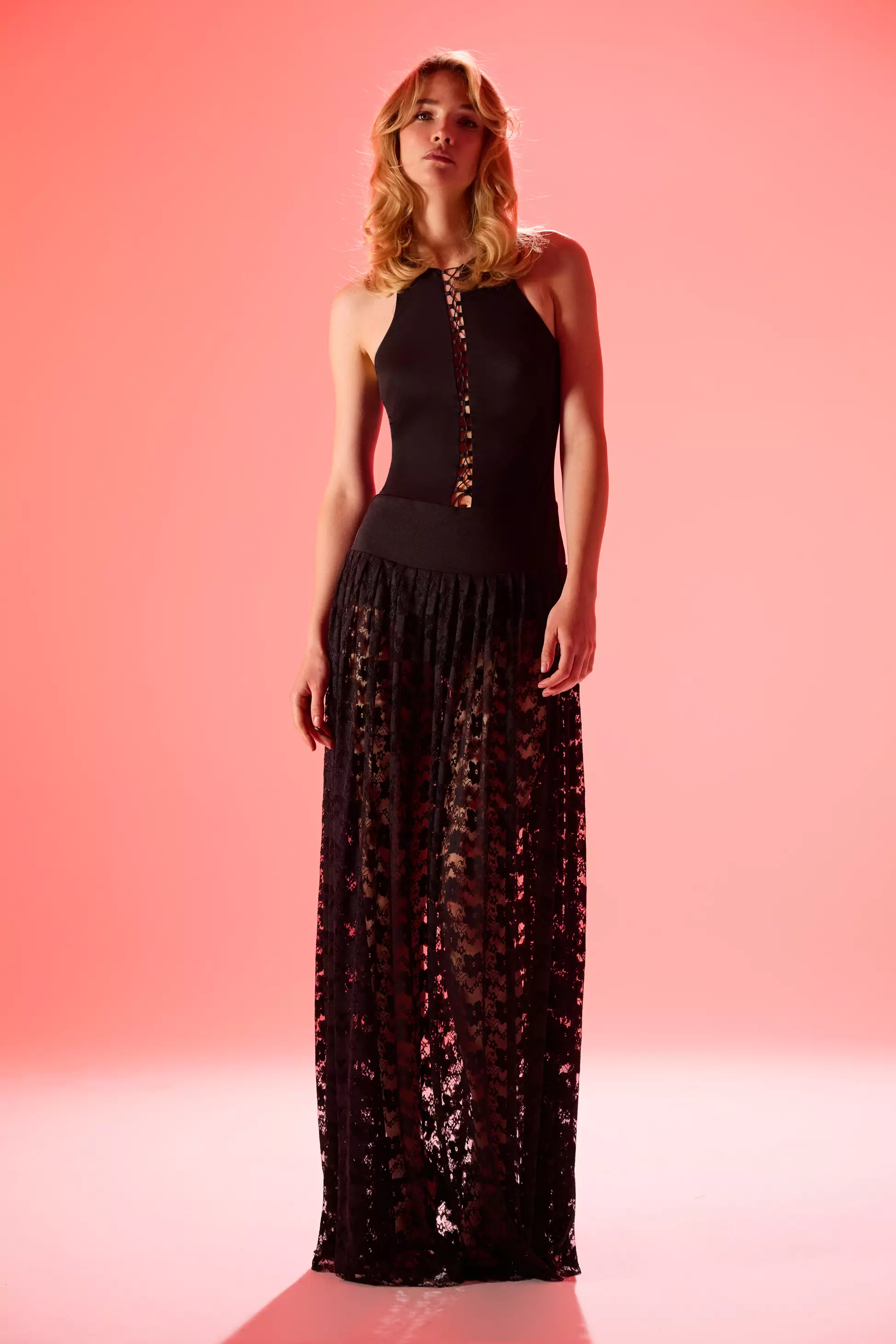Black satin sleeveless long dress